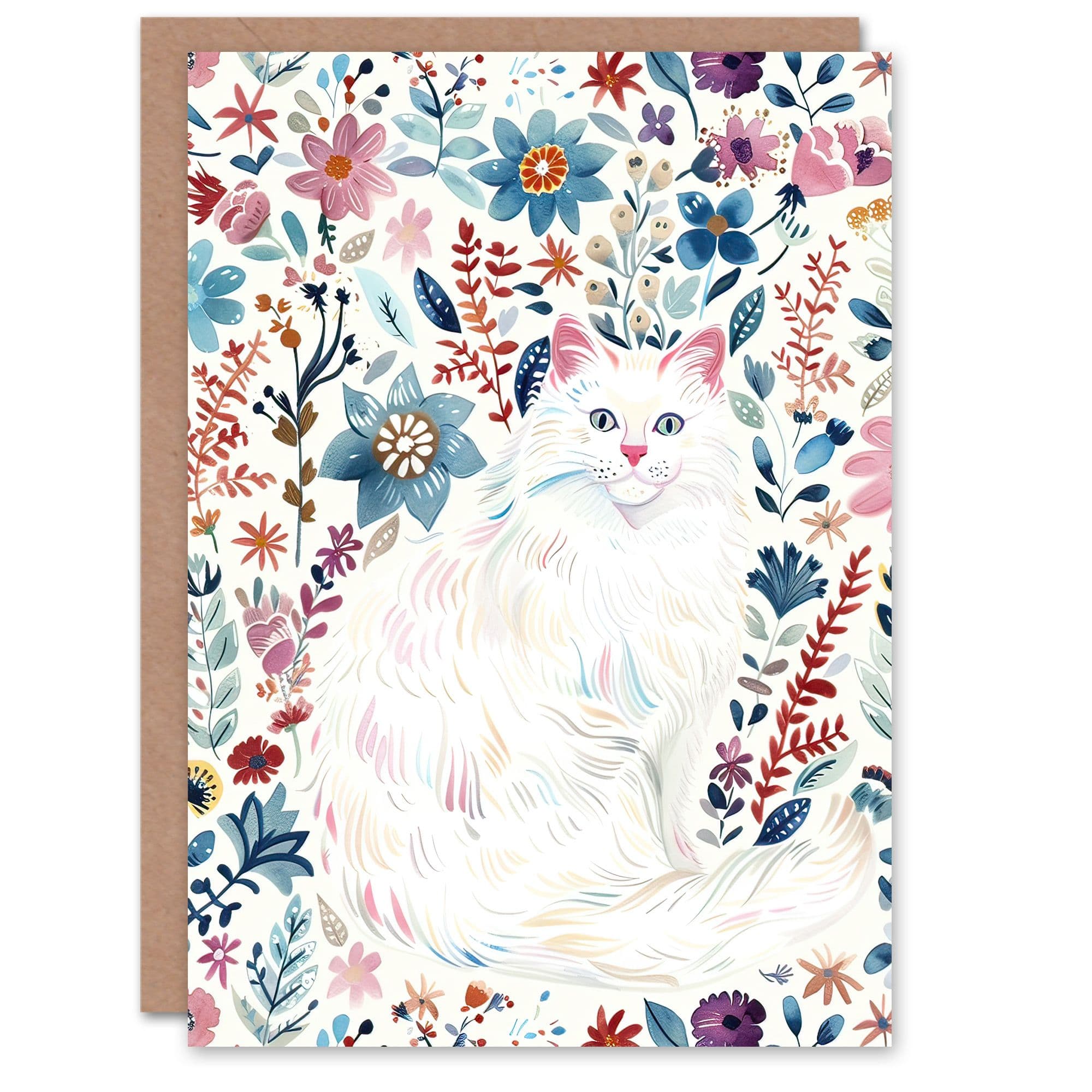 Greeting Card Turkish Angora Floral Pattern Cat Lover