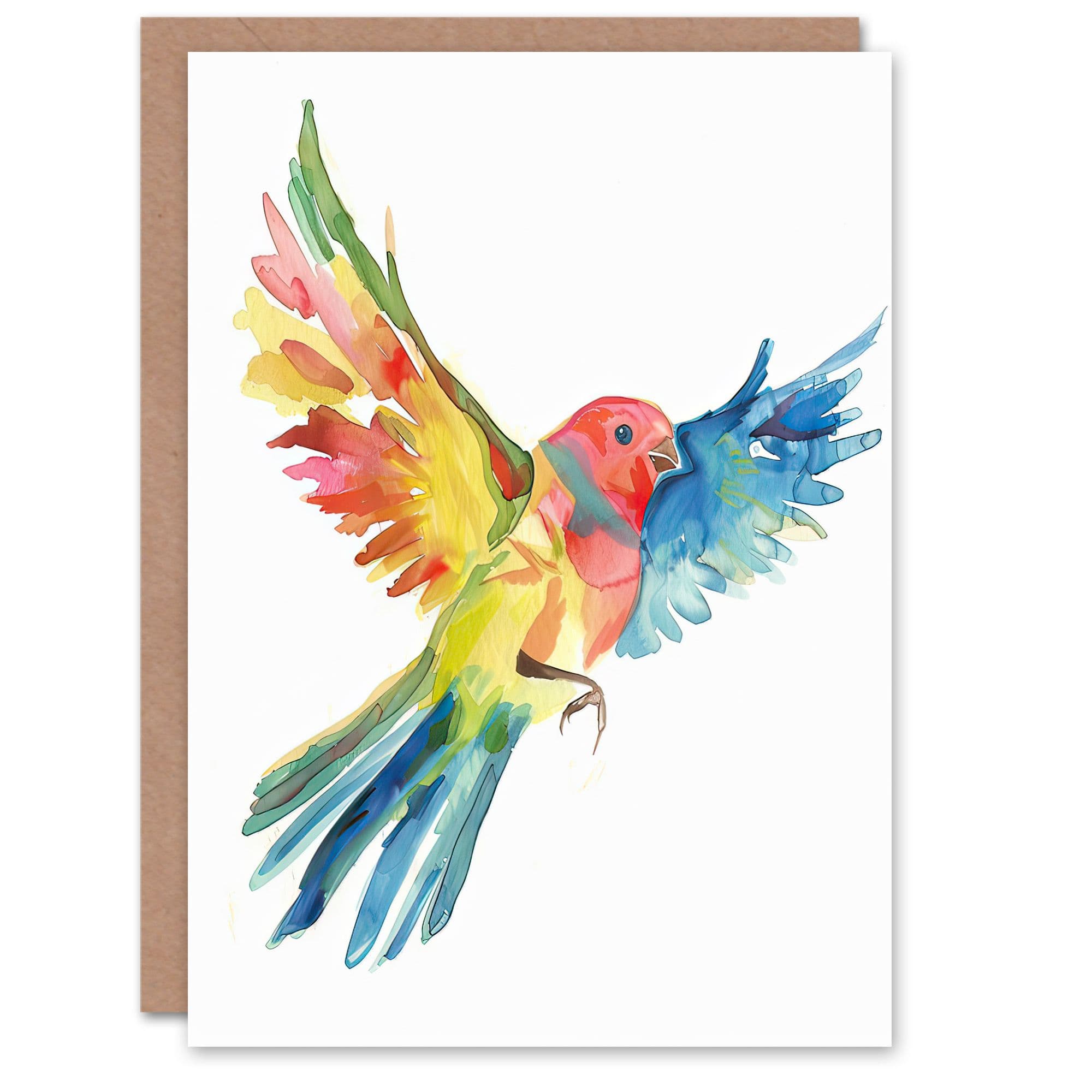 Greeting Card Colourful Parrot Spread Wings Flying Watercolour