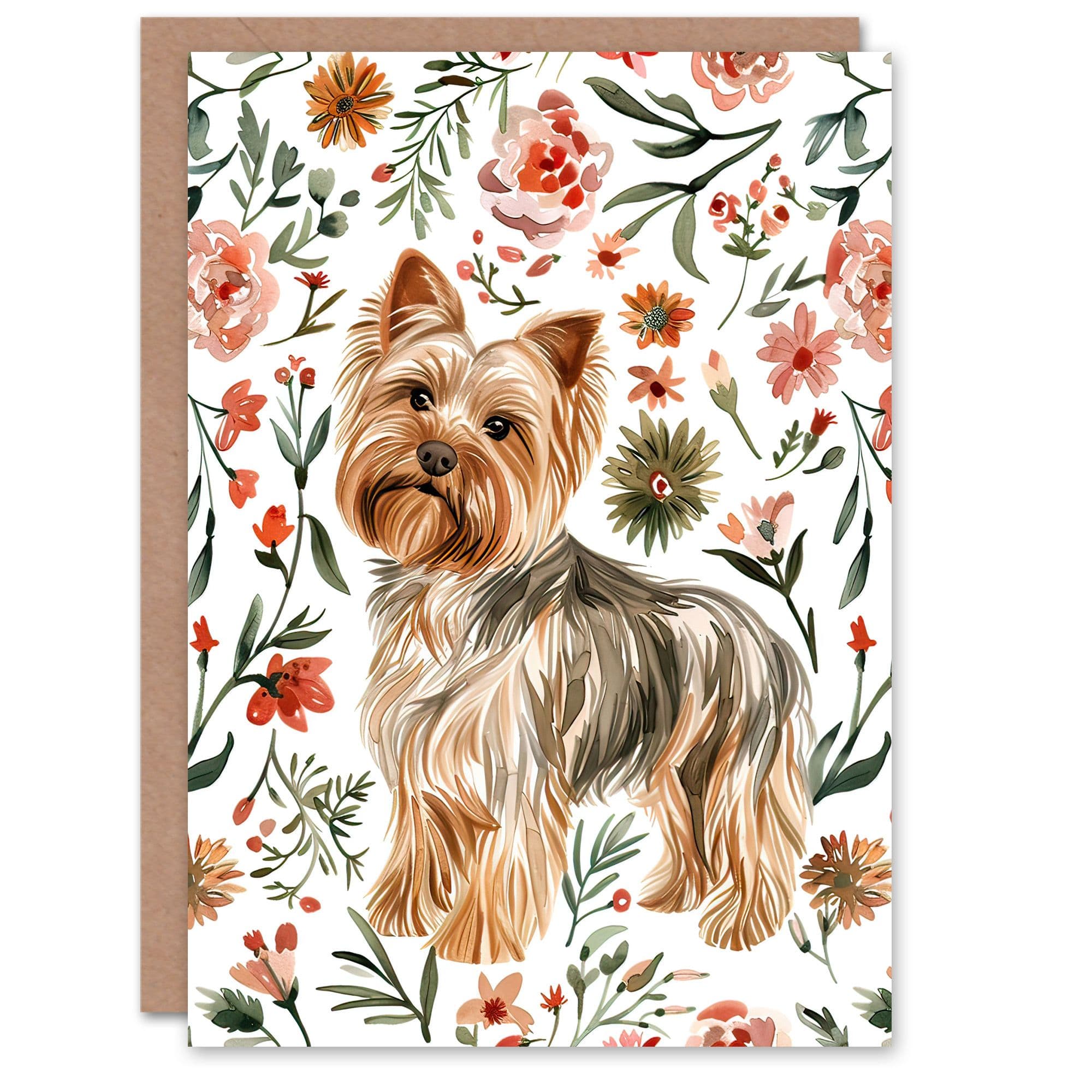 Greeting Card Yorkshire Terrier Dog Lover Pink Floral Pattern Birthday
