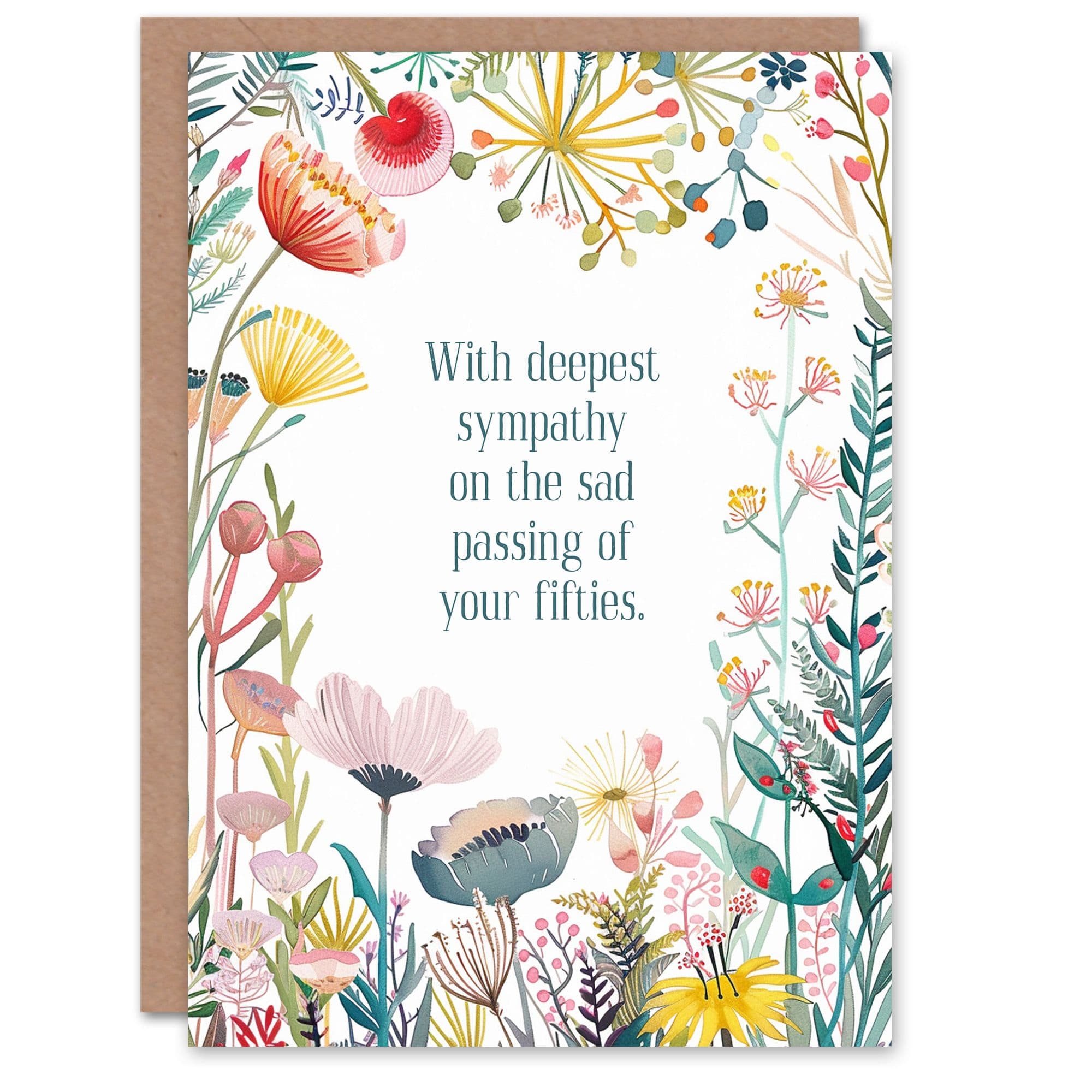 Happy Flowers Deepest Sympathy Passing Fifties Birthday Greeting Card