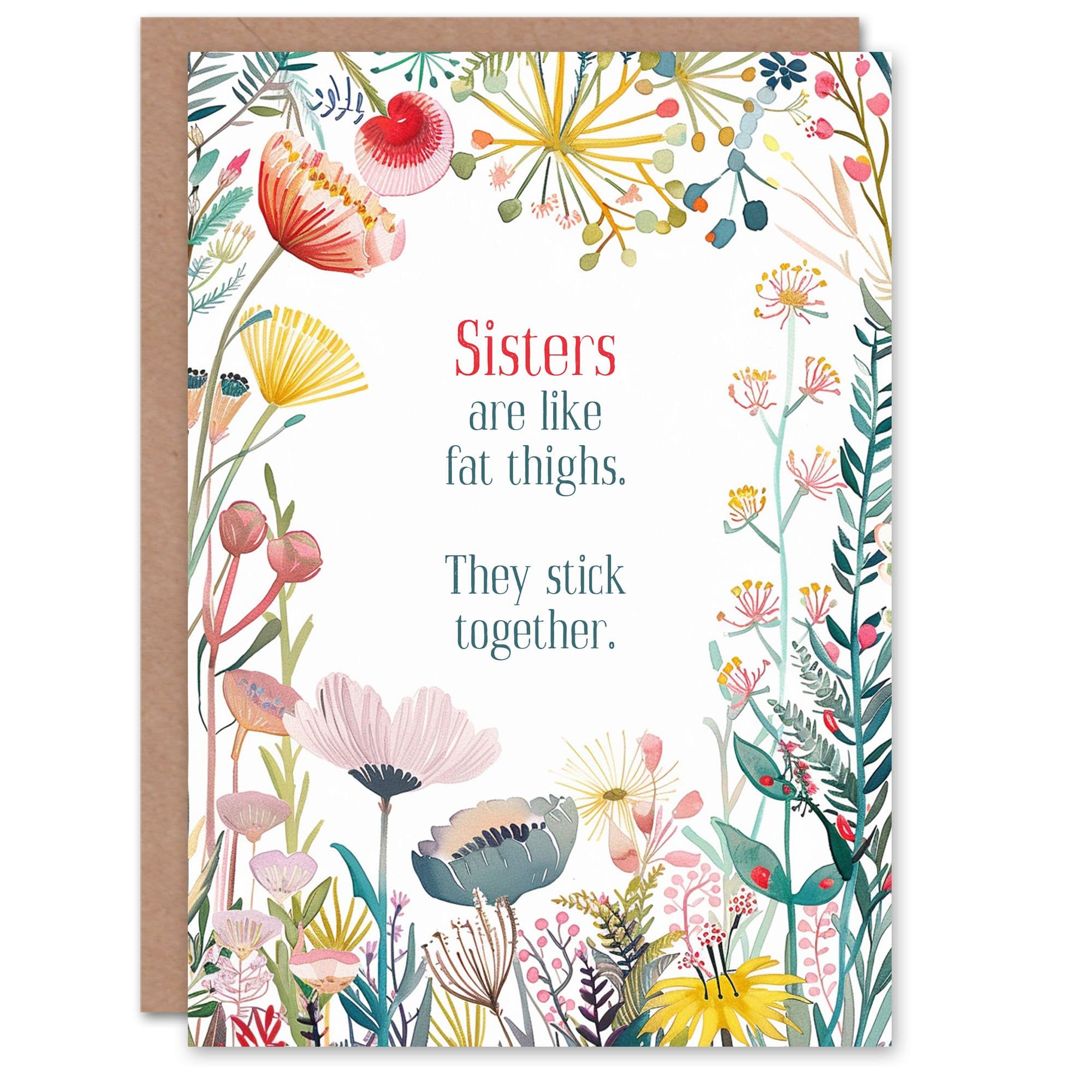 Happy Flowers Sisters Stick Together Fat Thighs Birthday Greeting Card