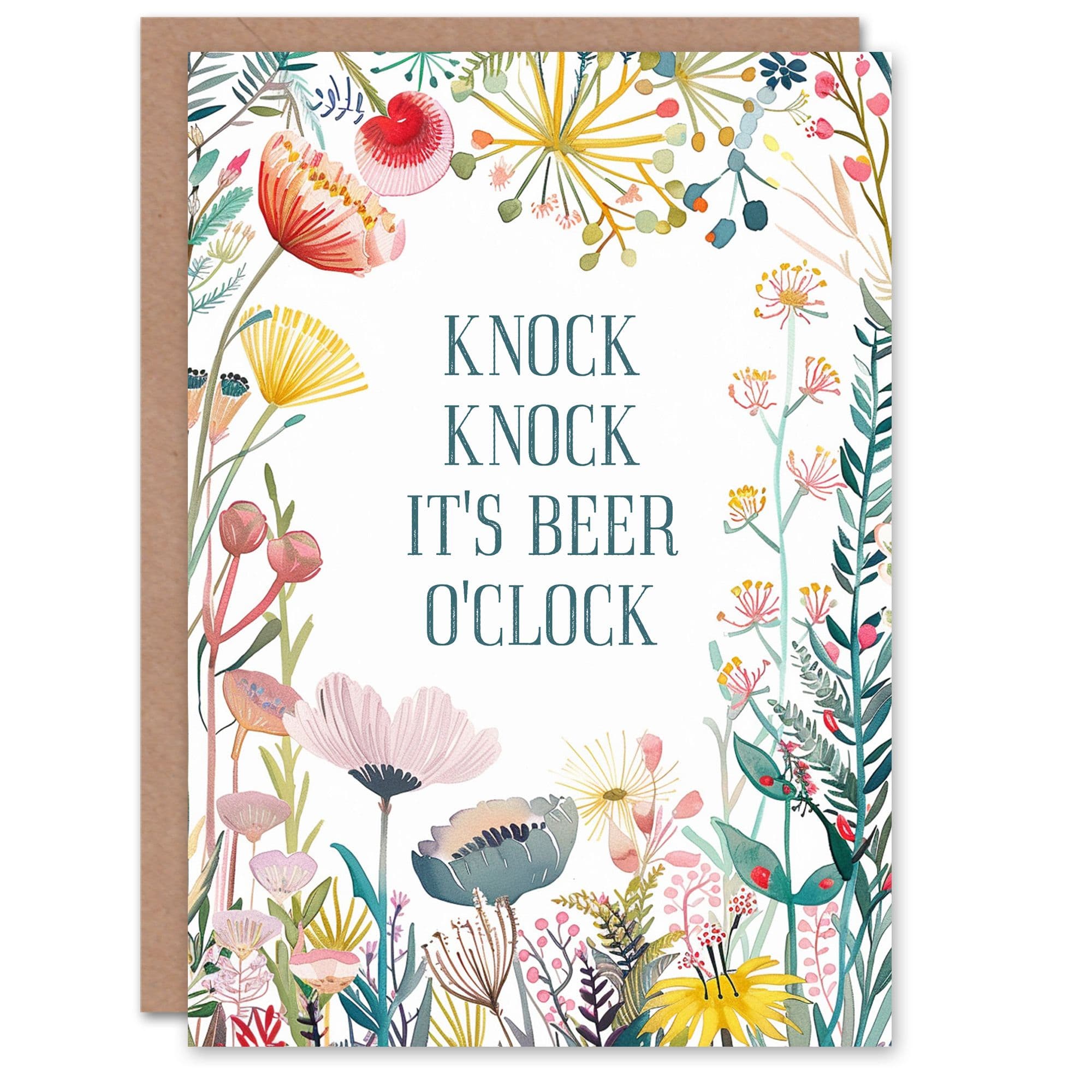 Happy Flowers Knock Joke Rhyme Beer O'Clock Birthday Greeting Card