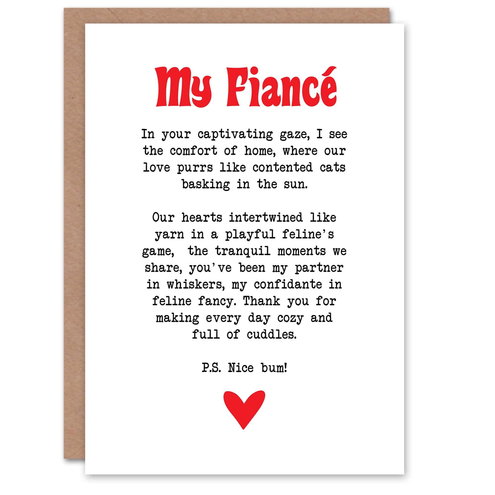 Greeting Card Love Poem Cat Lover Fiancé Romantic Fun Valentines Day