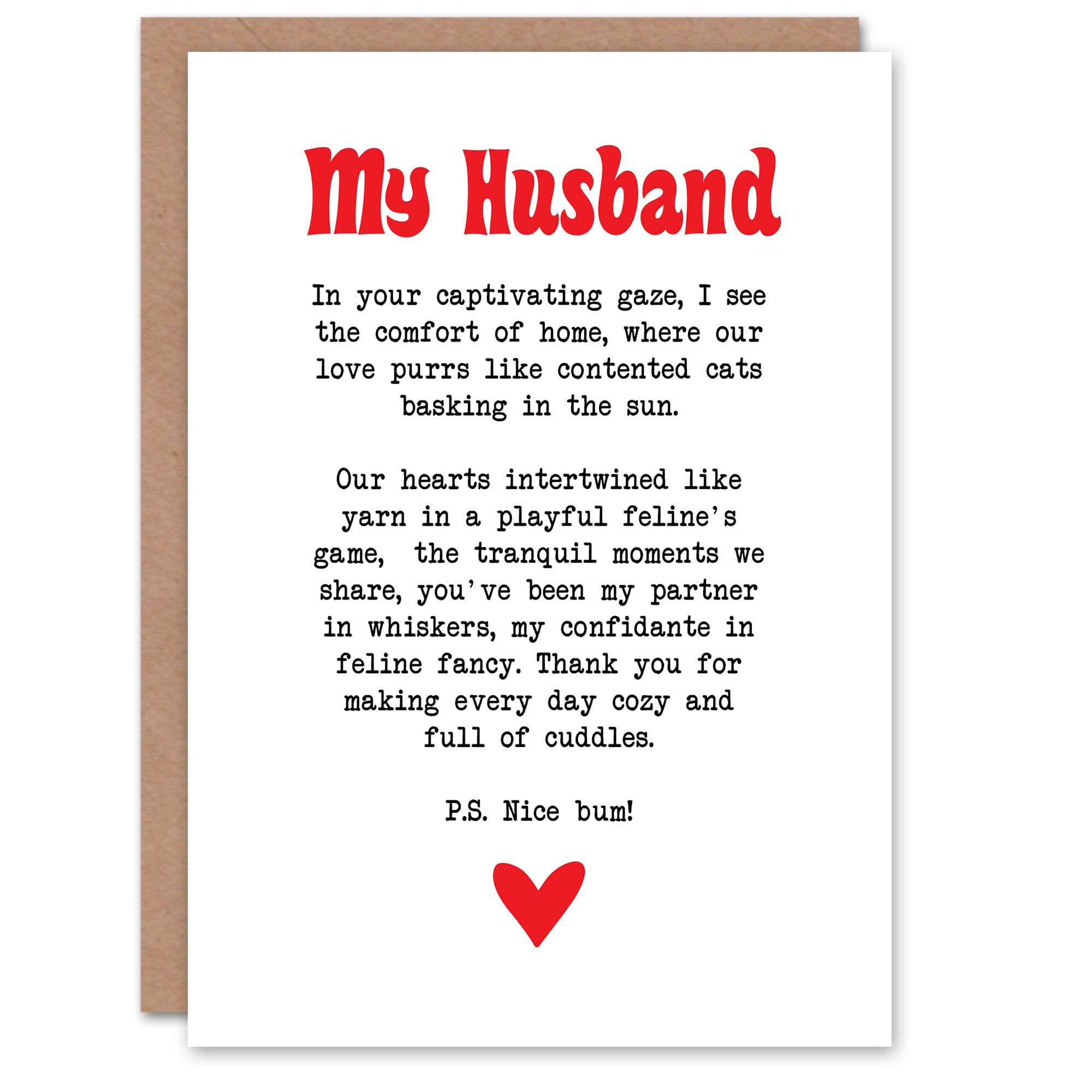 Greeting Card Love Poem Cat Lover Husband Romantic Poetry Anniversary
