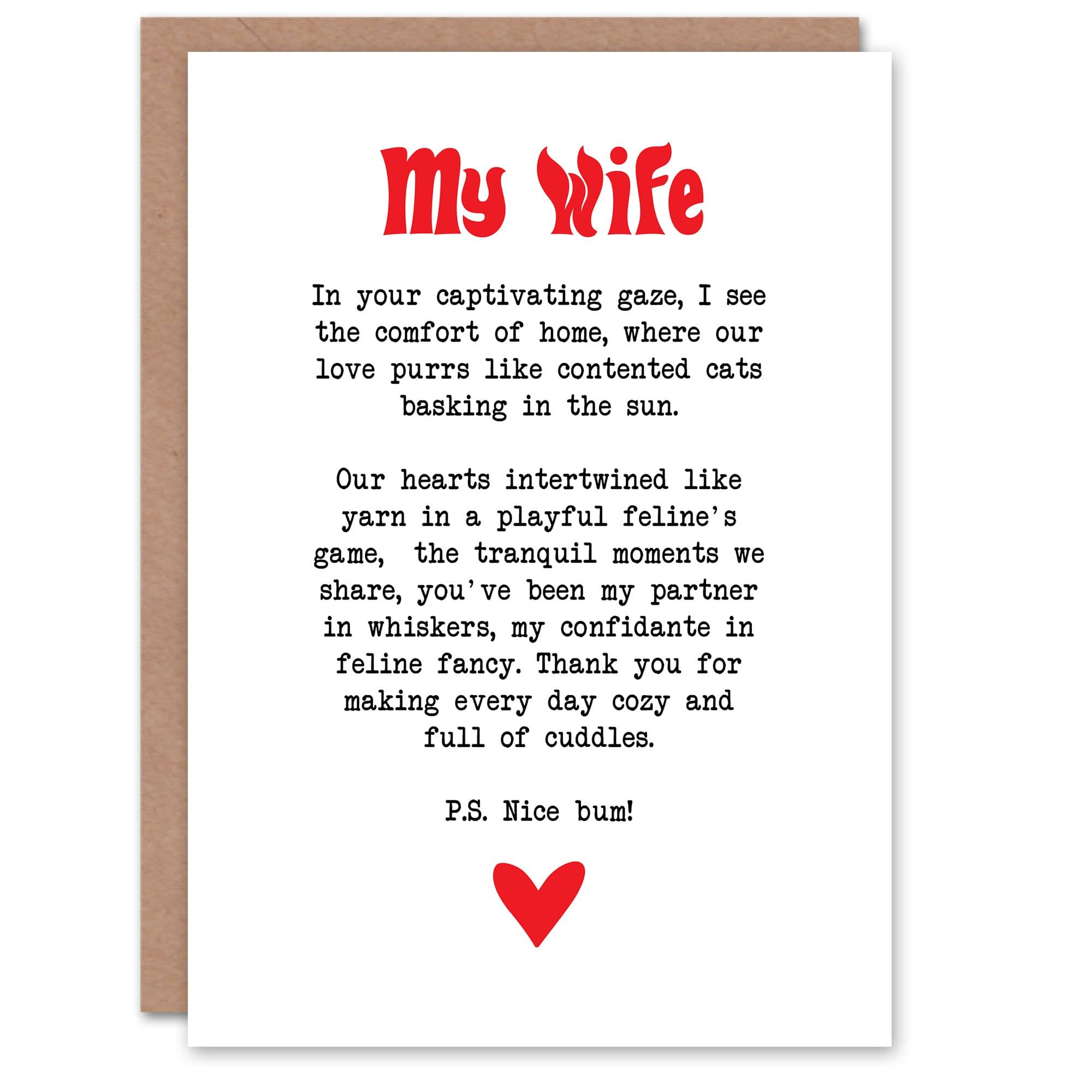 Greeting Card Love Poem Cat Lover Wife Romantic Poetry Fun Anniversary