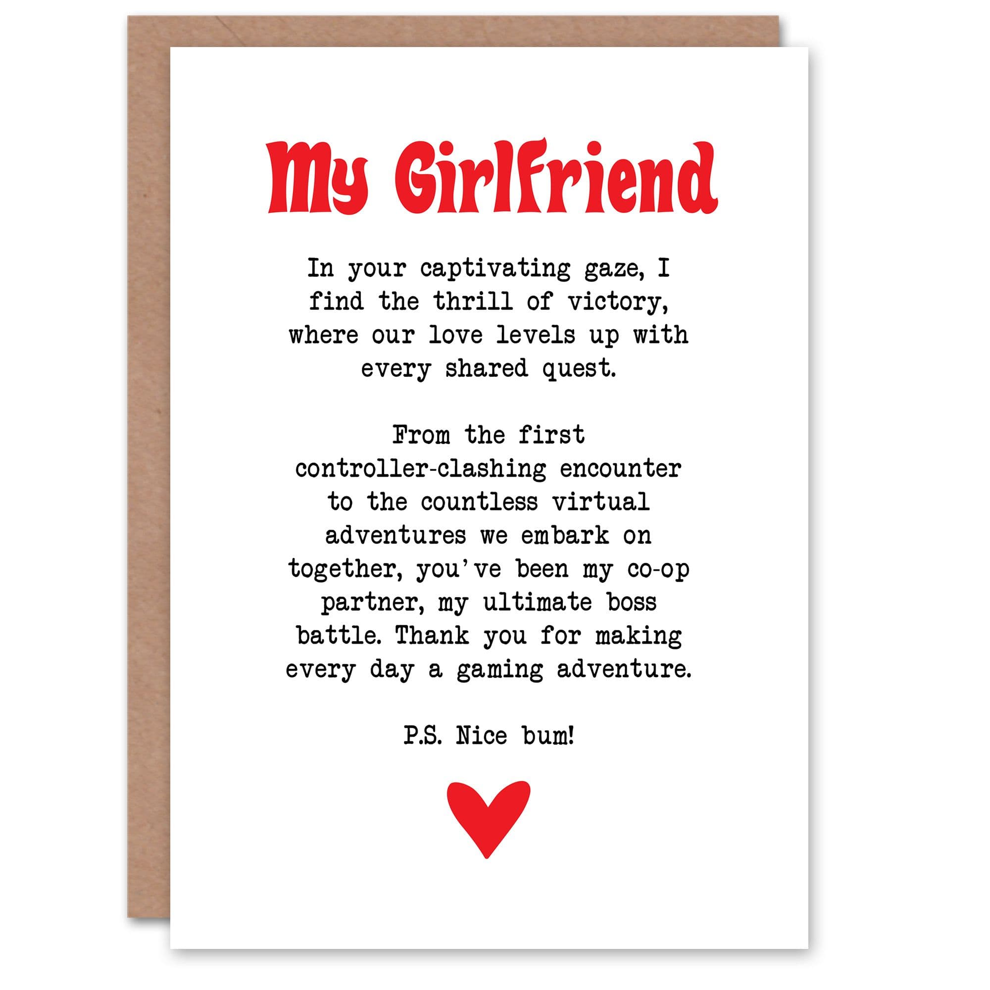 Greeting Card Love Poem Gamer Nerd Girlfriend Romantic Valentines Day