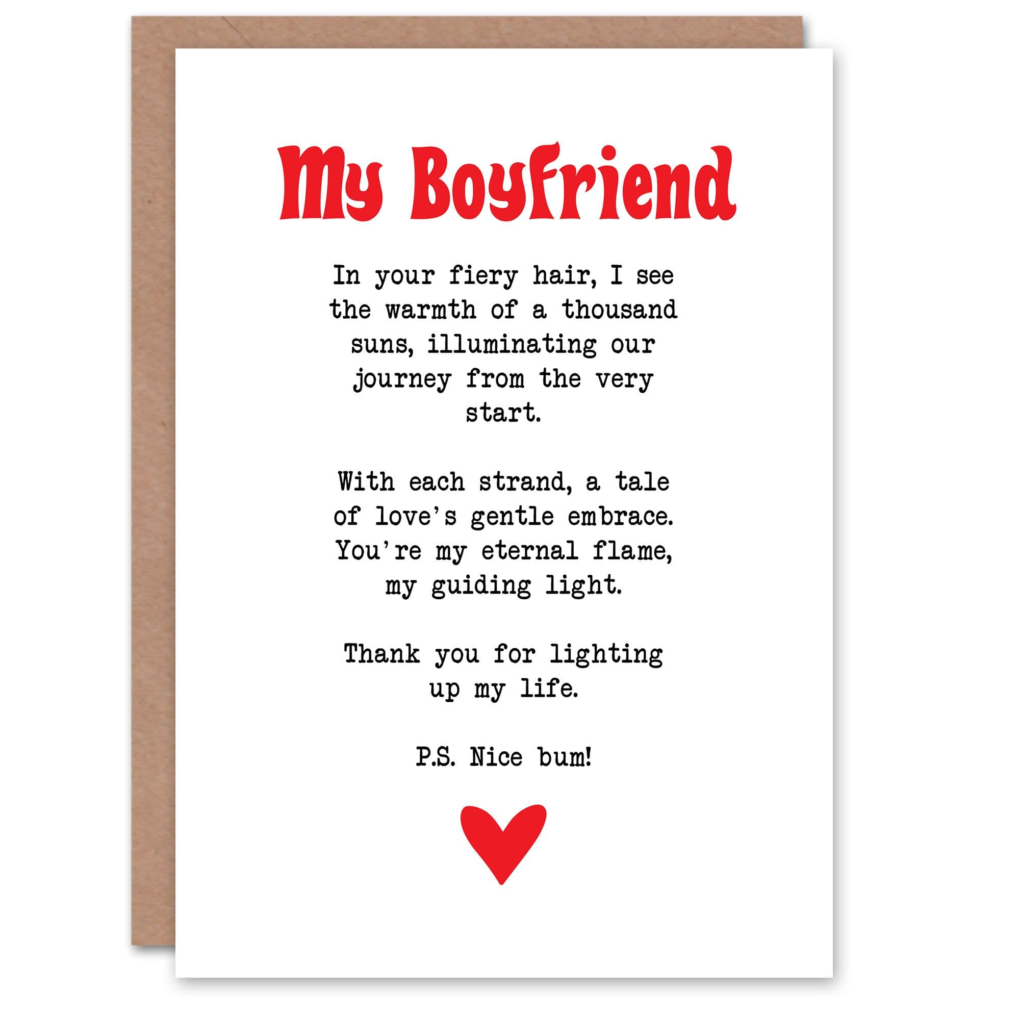 Greeting Card Love Poem Ginger Boyfriend Romantic Funny Valentine's