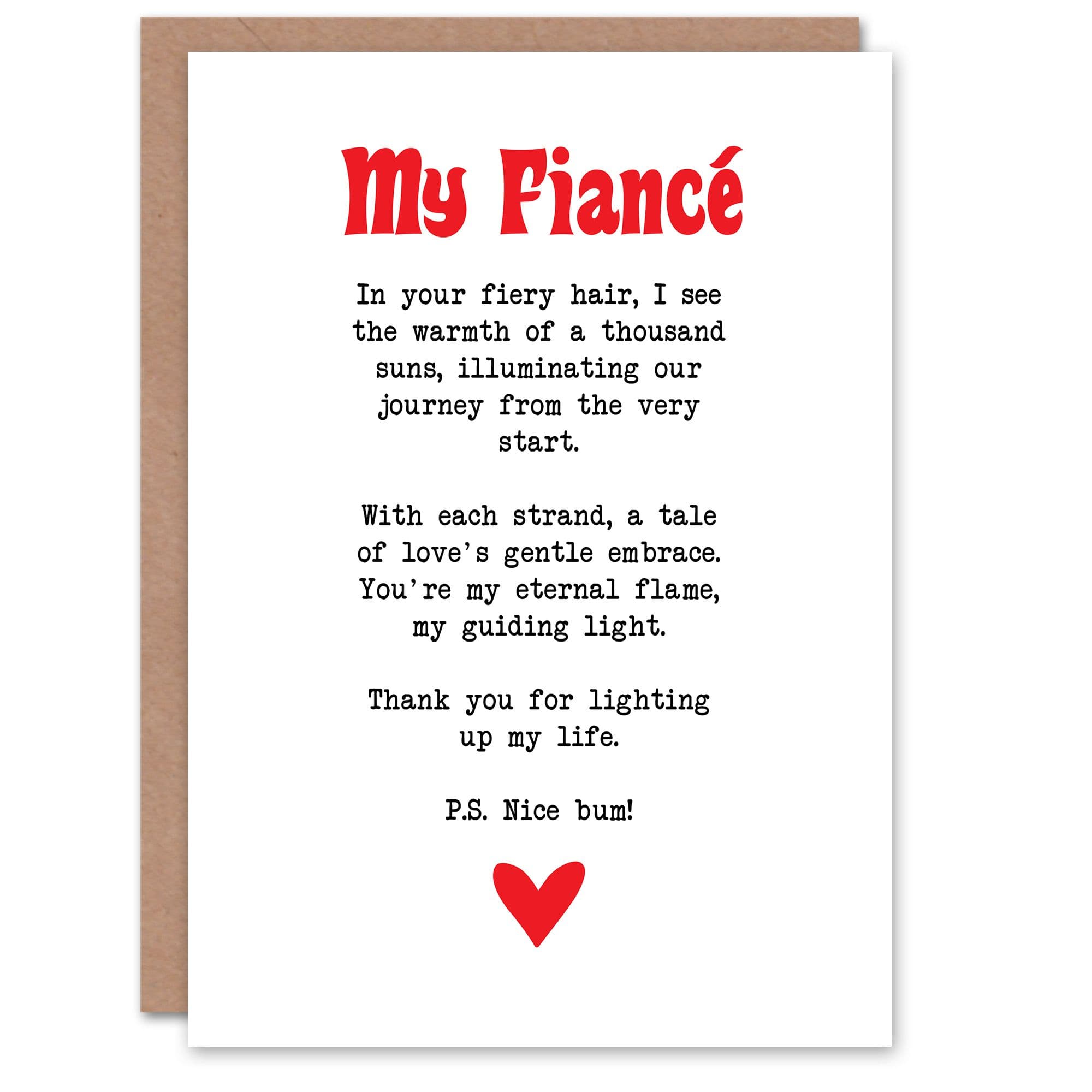 Greeting Card Love Poem Ginger Fiancé Romantic Funny Valentines Day