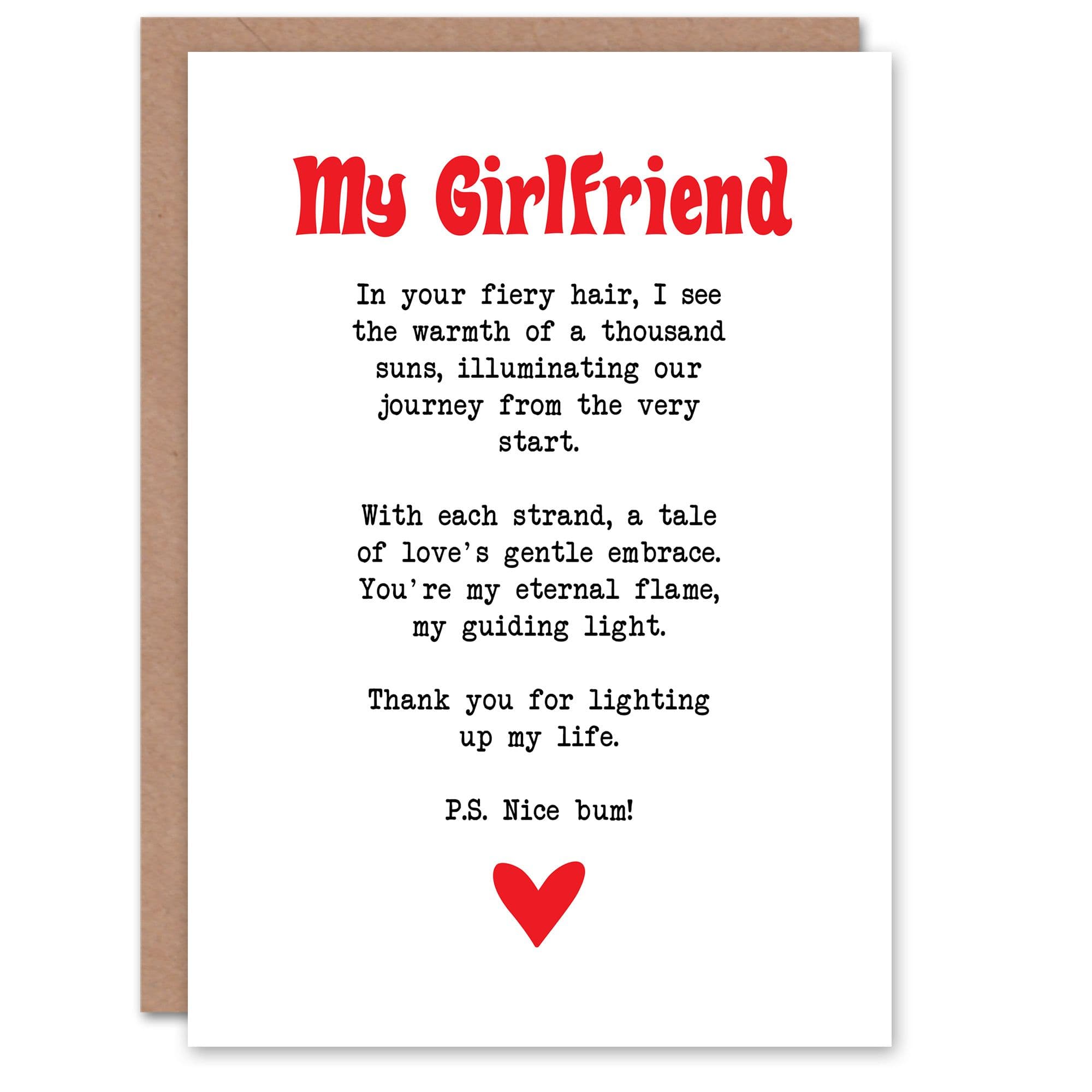 Greeting Card Love Poem Ginger Girlfriend Romantic Funny Valentines