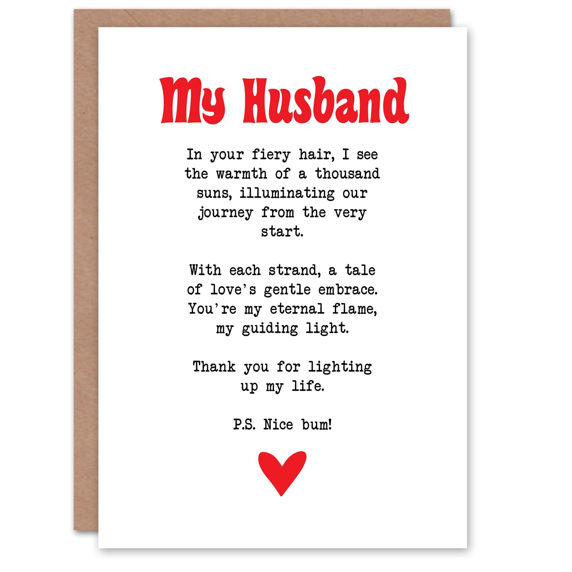 Greeting Card Love Poem Ginger Husband Romantic Funny Anniversary