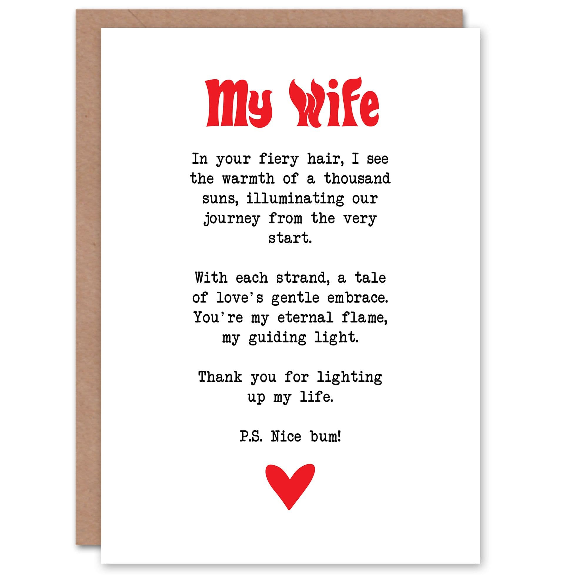 Greeting Card Love Poem Ginger Wife Romantic Funny Anniversary