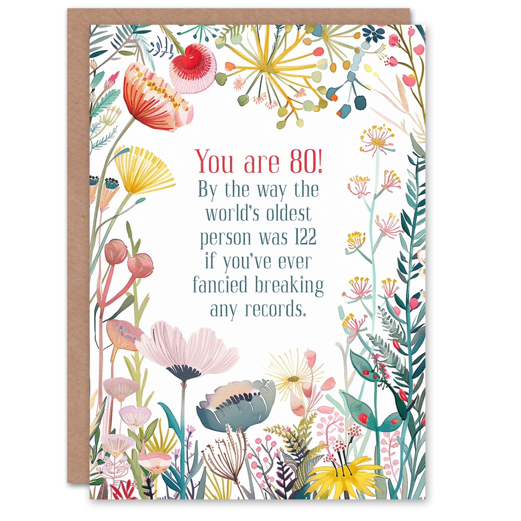 Greeting Card Happy Flowers 80 Year Old Oldest Person Record Birthday