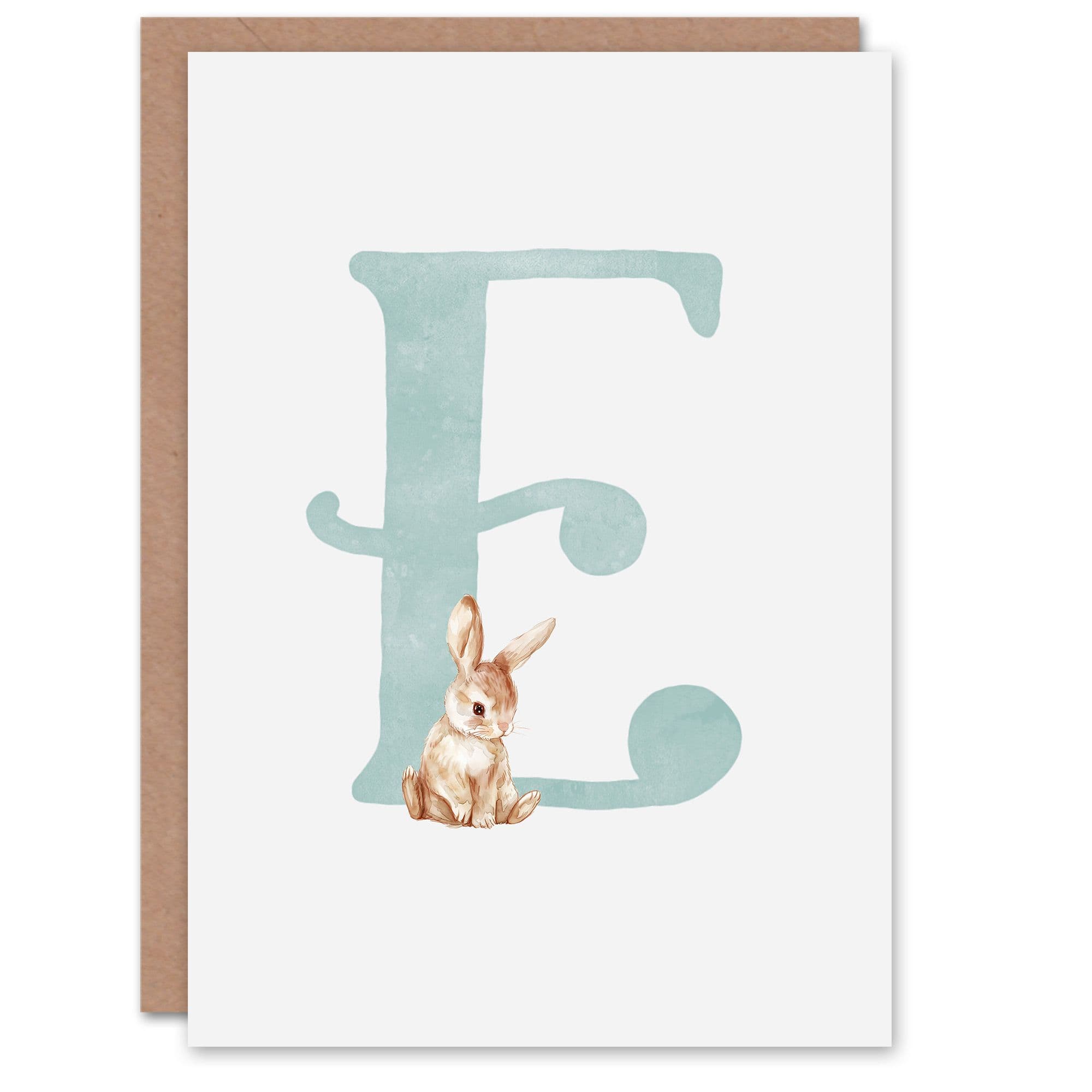 Greeting Card Bunny Rabbit Alphabet Letter E 1st Birthday