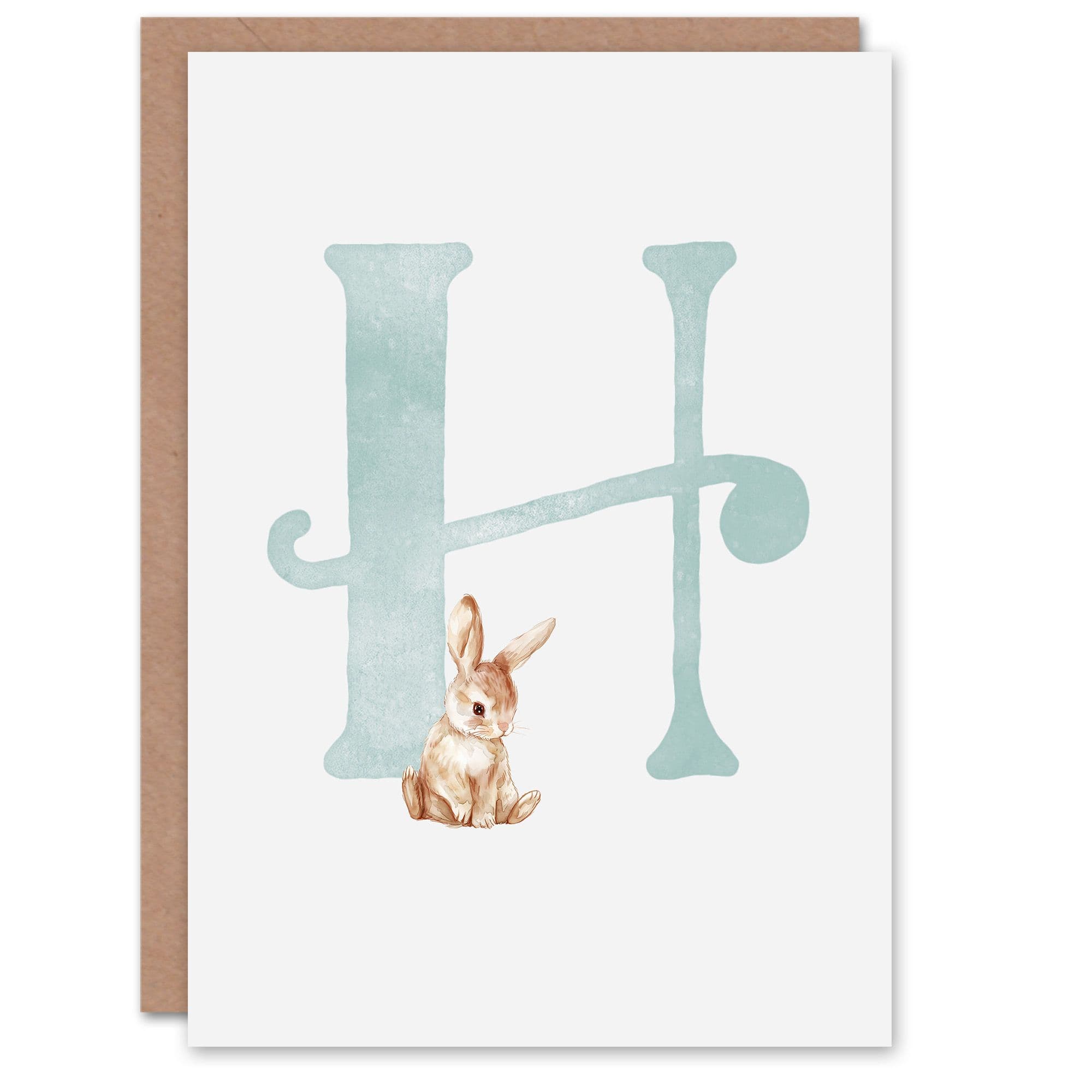 Greeting Card Bunny Rabbit Alphabet Letter H New Baby 1st Birthday