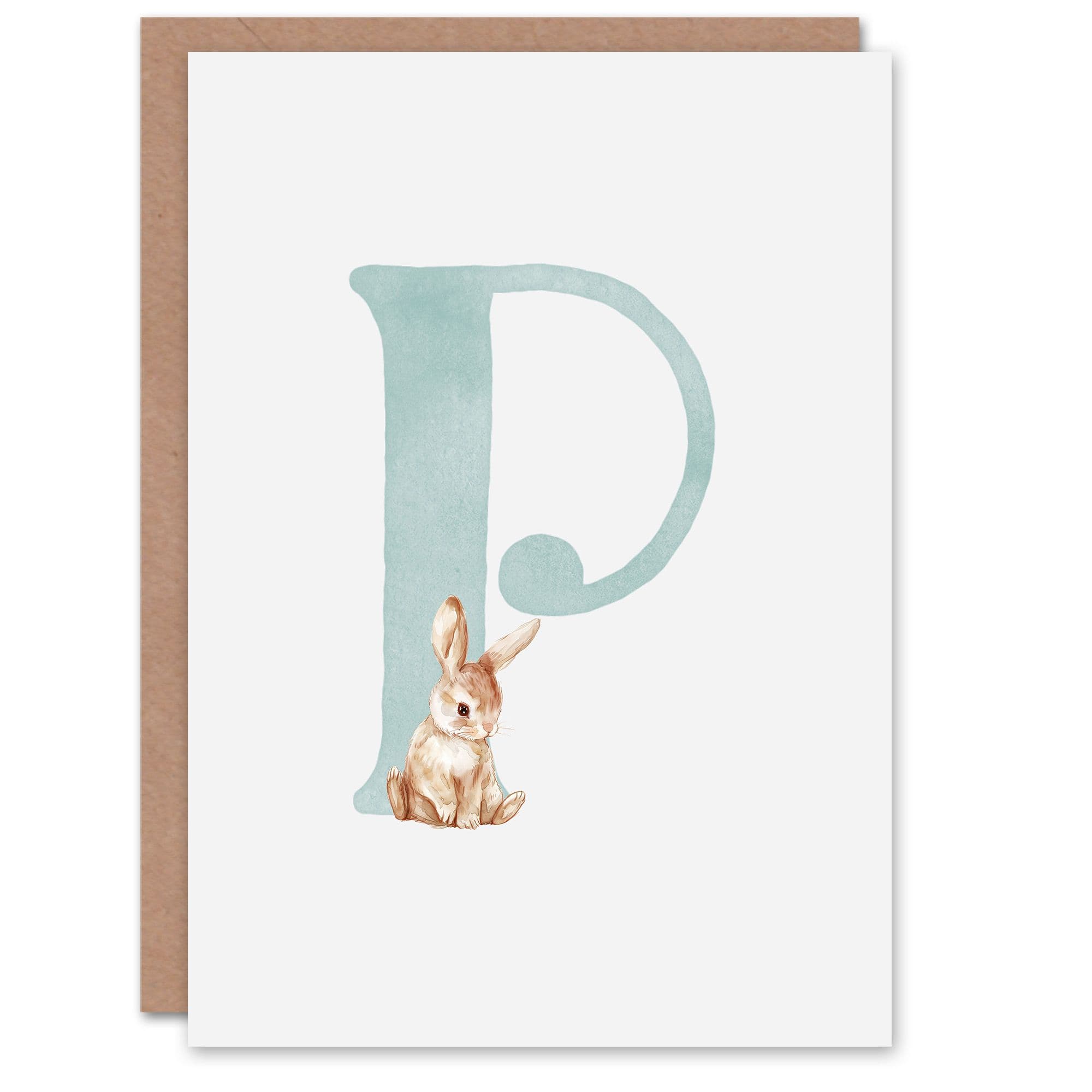 Greeting Card Bunny Rabbit Alphabet Letter P 1st Birthday
