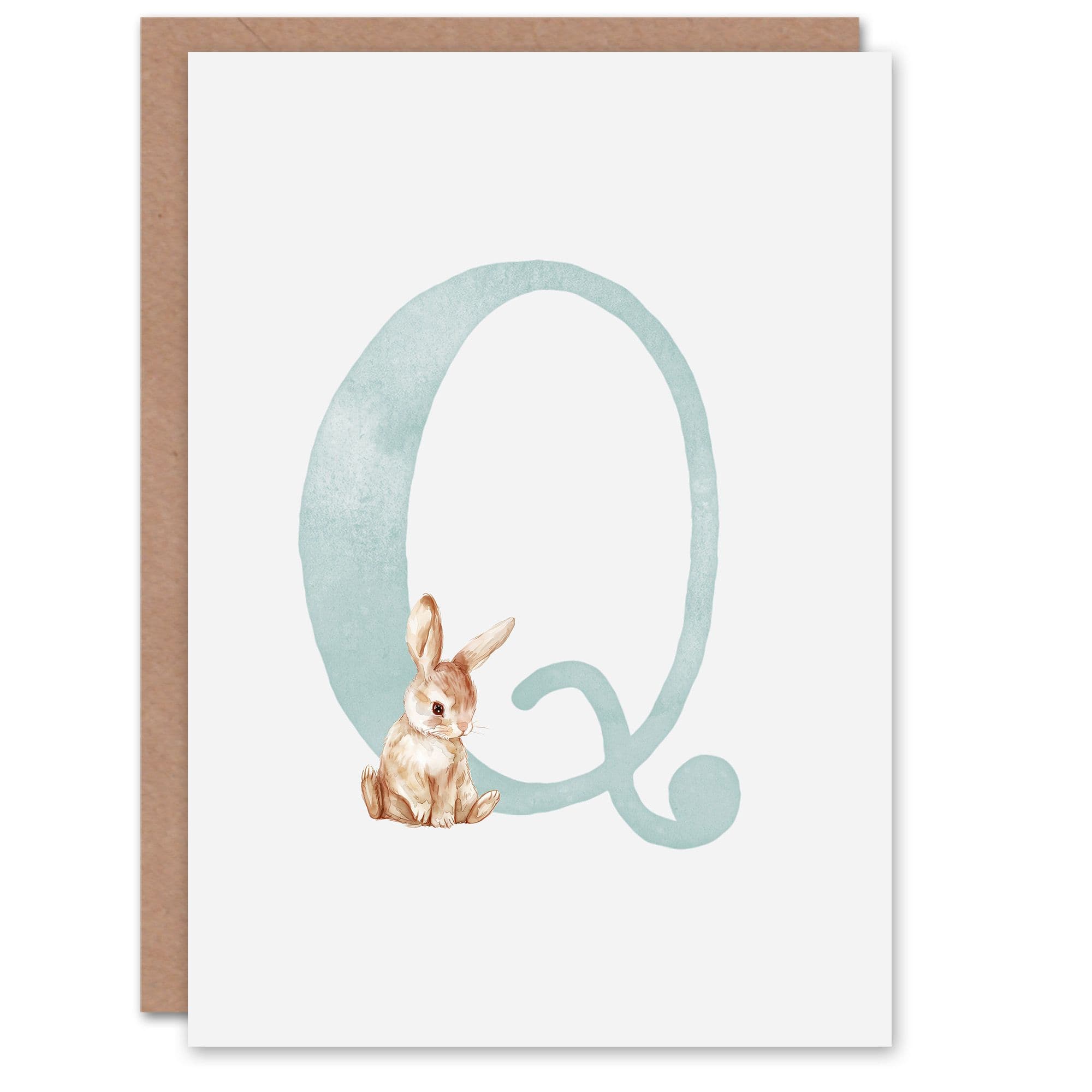 Greeting Card Bunny Rabbit Alphabet Letter Q 1st Birthday