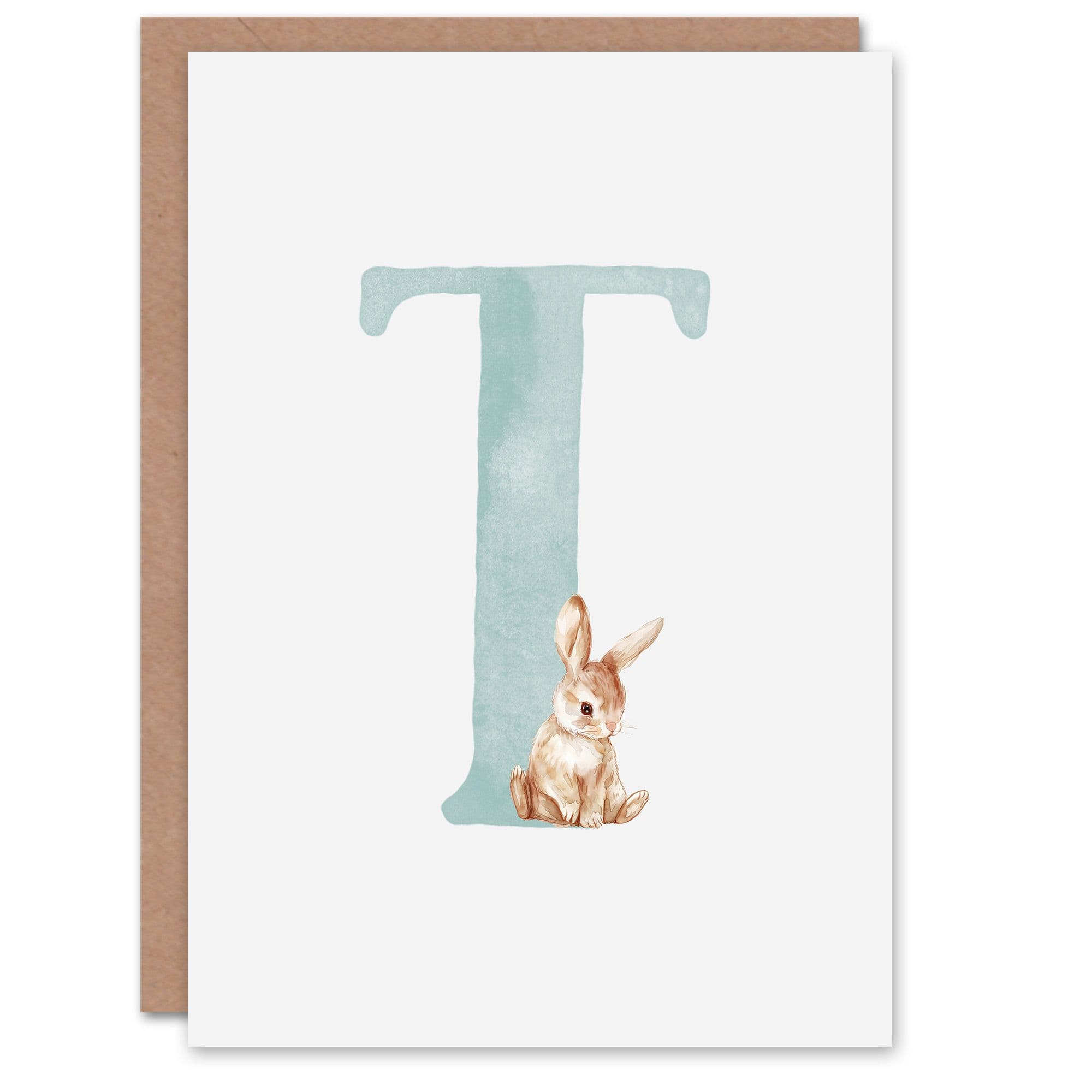 Greeting Card Bunny Rabbit Alphabet Letter T New Baby 1st Birthday