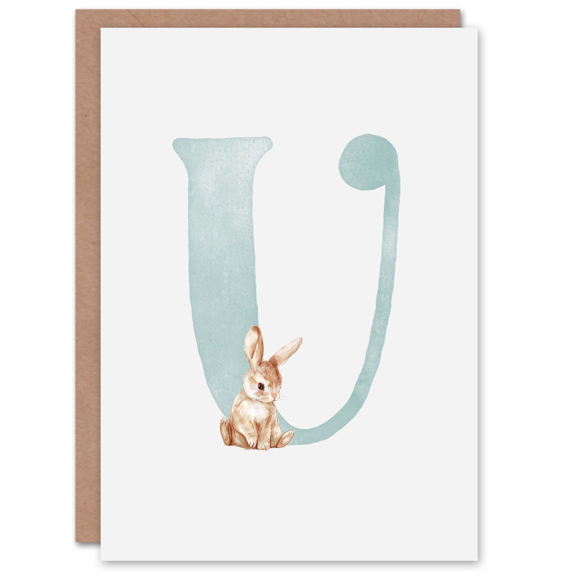Greeting Card Bunny Rabbit Alphabet Letter U New Baby 1st Birthday