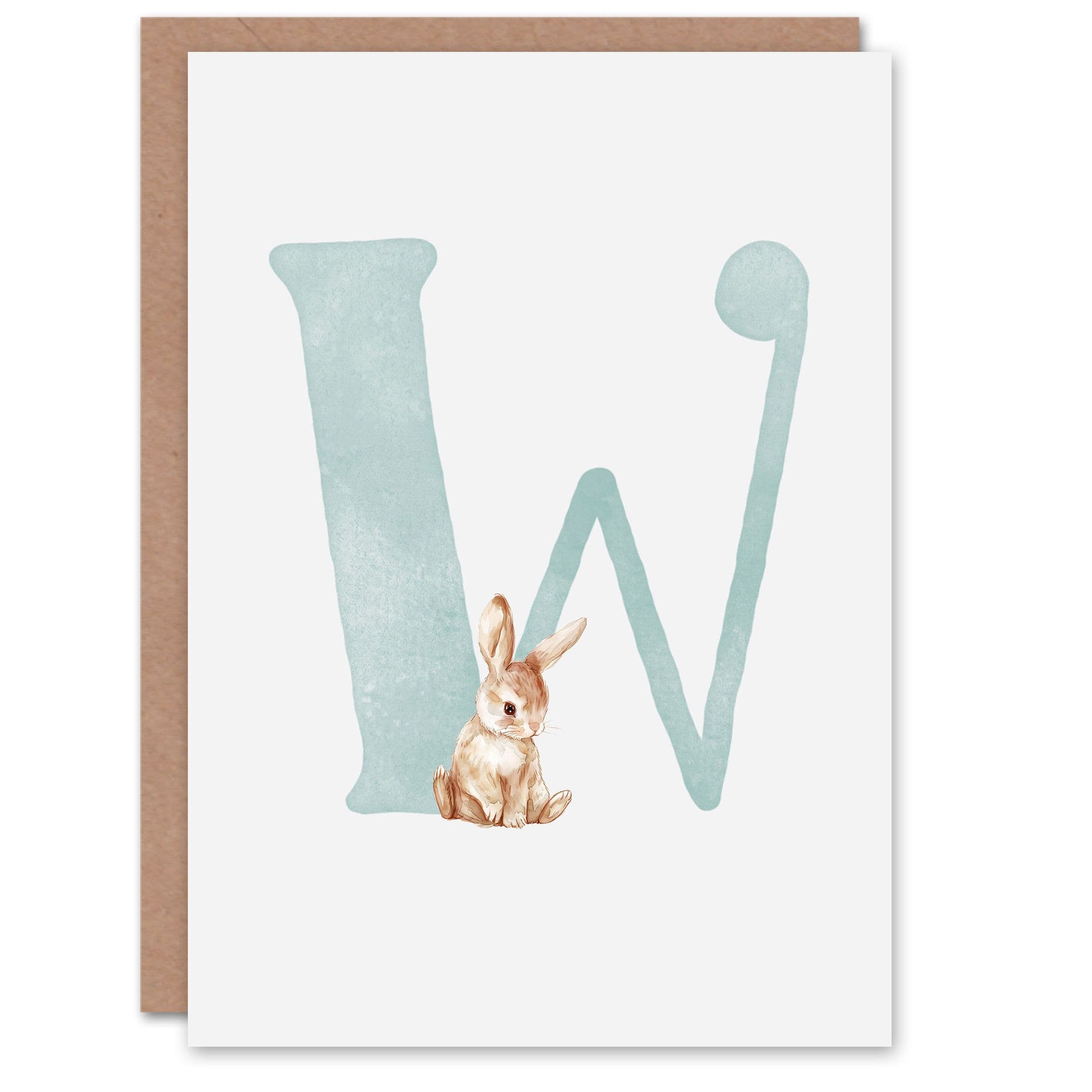 Greeting Card Bunny Rabbit Alphabet Letter W New Baby 1st Birthday