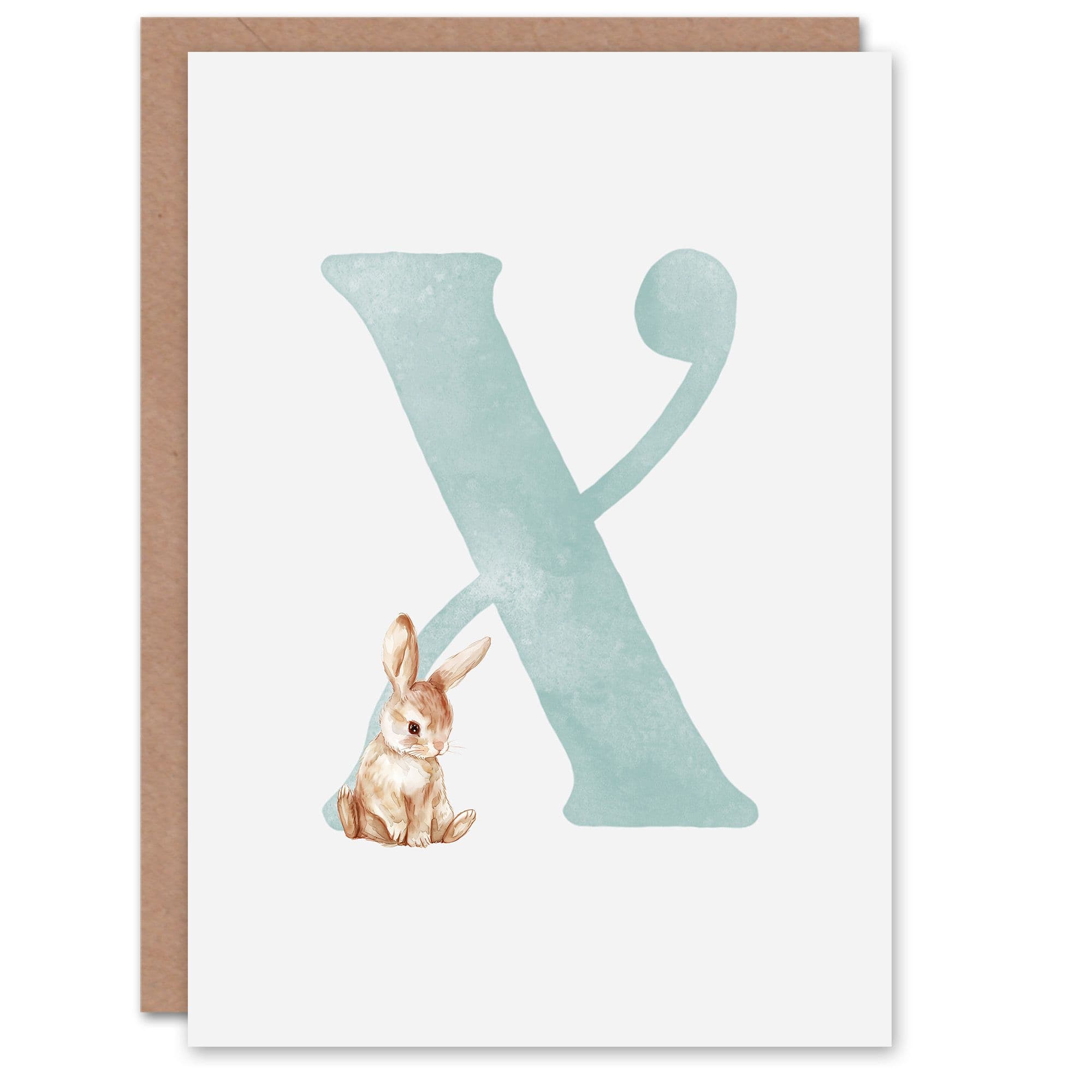 Greeting Card Bunny Rabbit Alphabet Letter X 1st Birthday