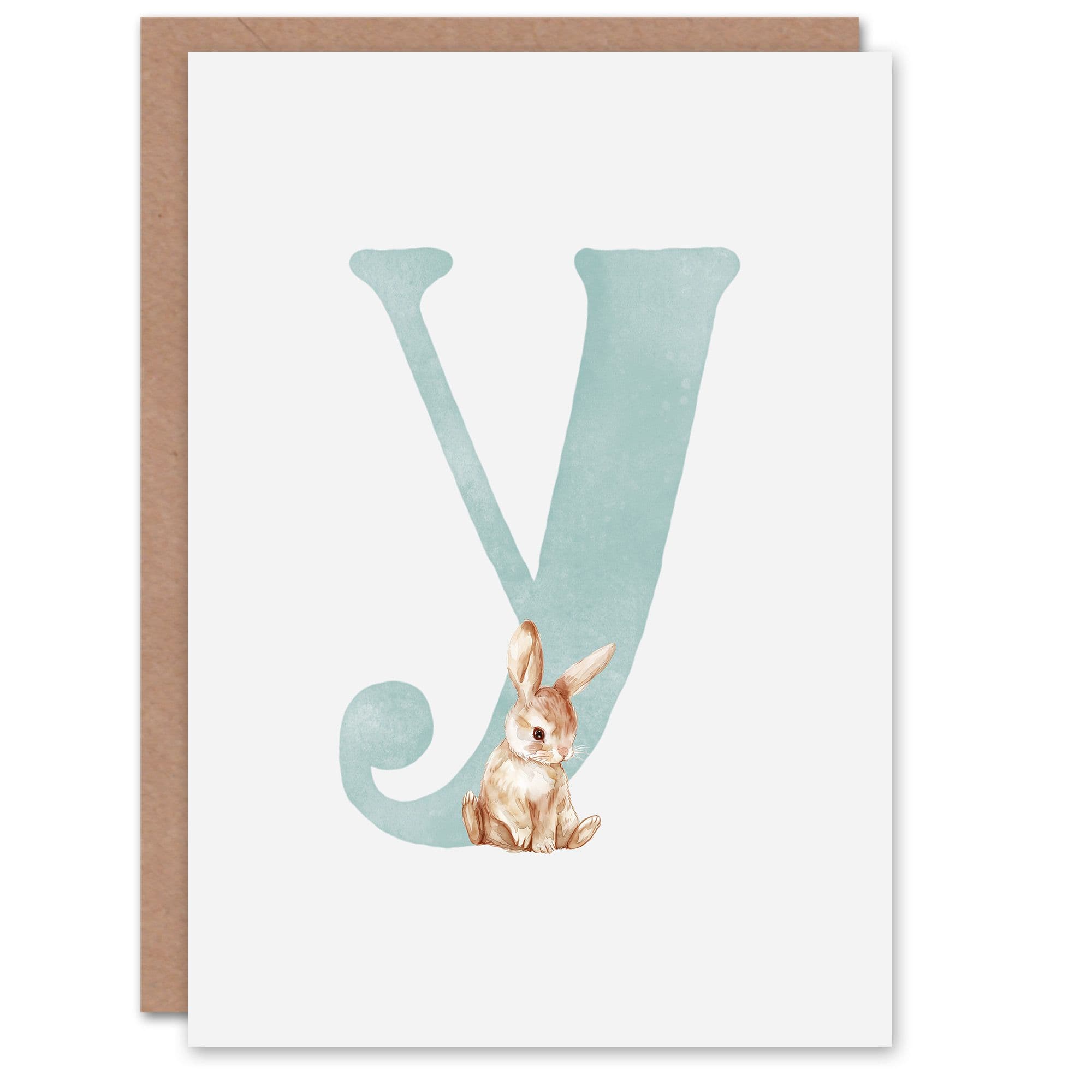 Greeting Card Bunny Rabbit Alphabet Letter Y 1st Birthday