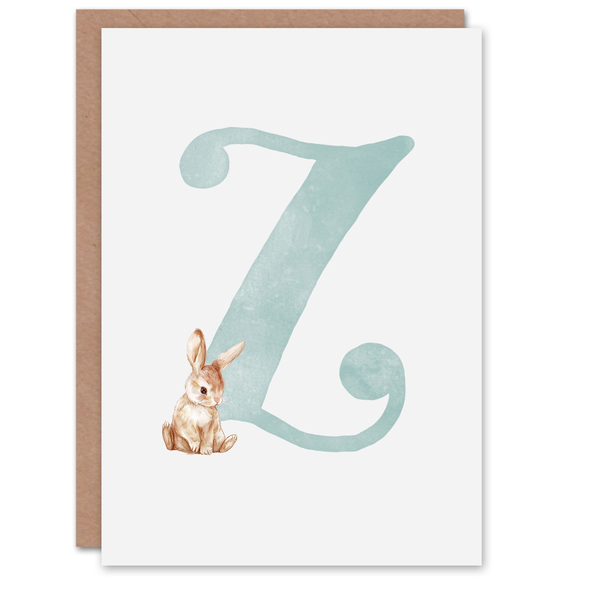 Greeting Card Bunny Rabbit Alphabet Letter Z New Baby 1st Birthday