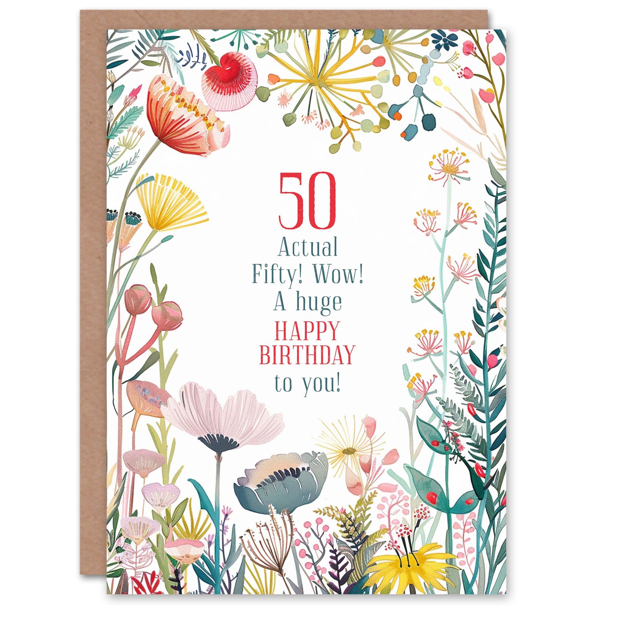 Greeting Card 50 Year Old Wow Milestone Floral Flowers 50th Birthday