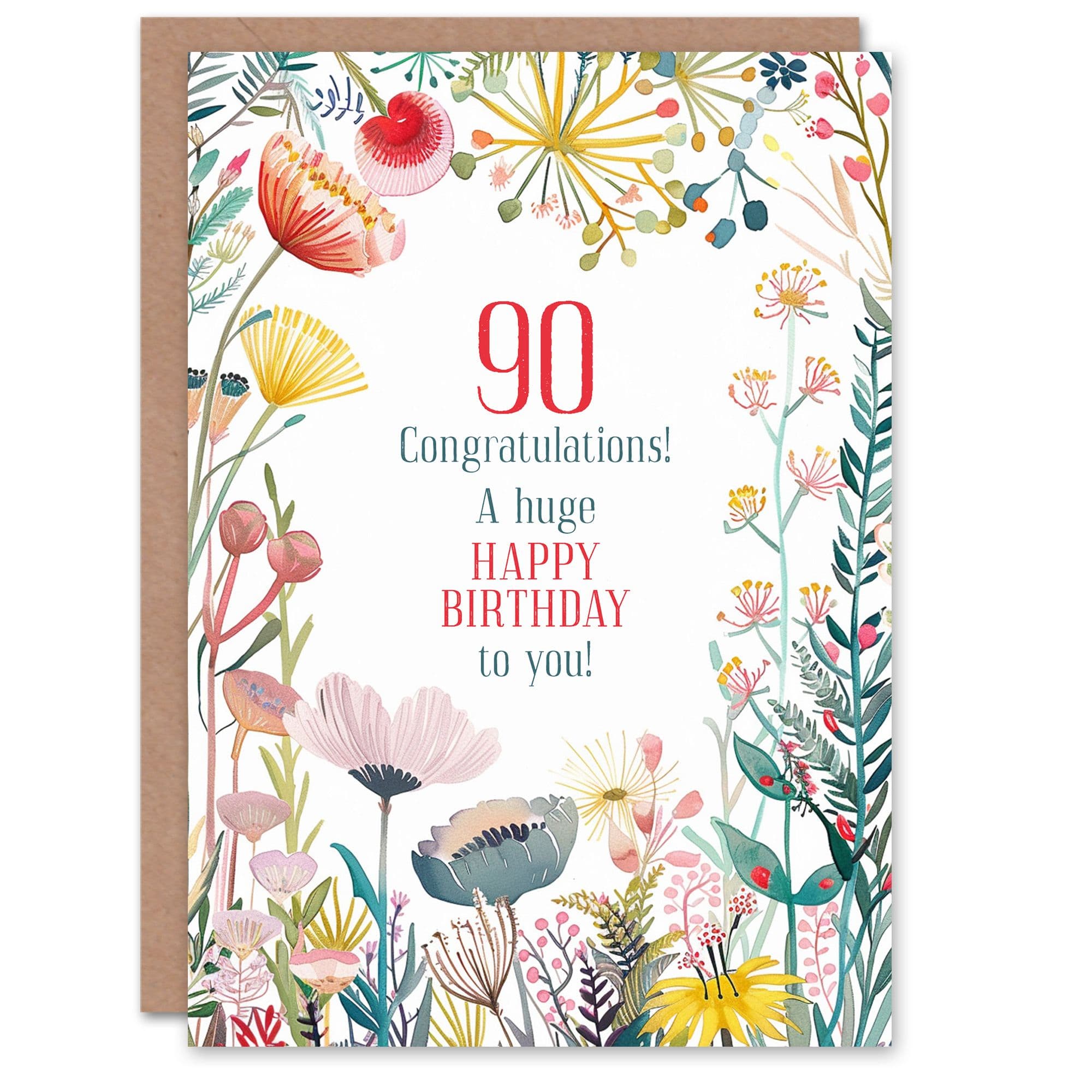 Greeting Card Old Congratulations Milestone Floral 90th