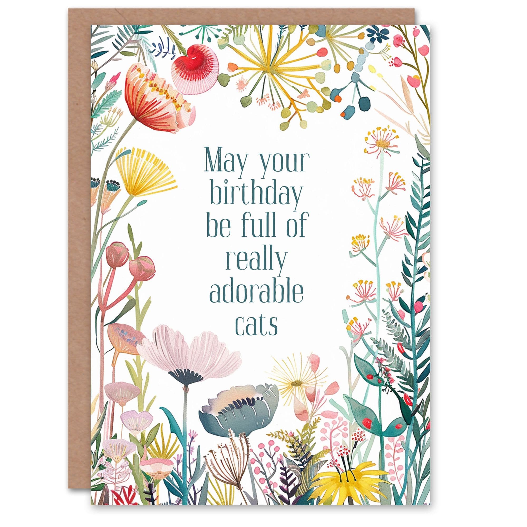 Greeting Card Day Full Adorable Cats Floral Flowers Birthday