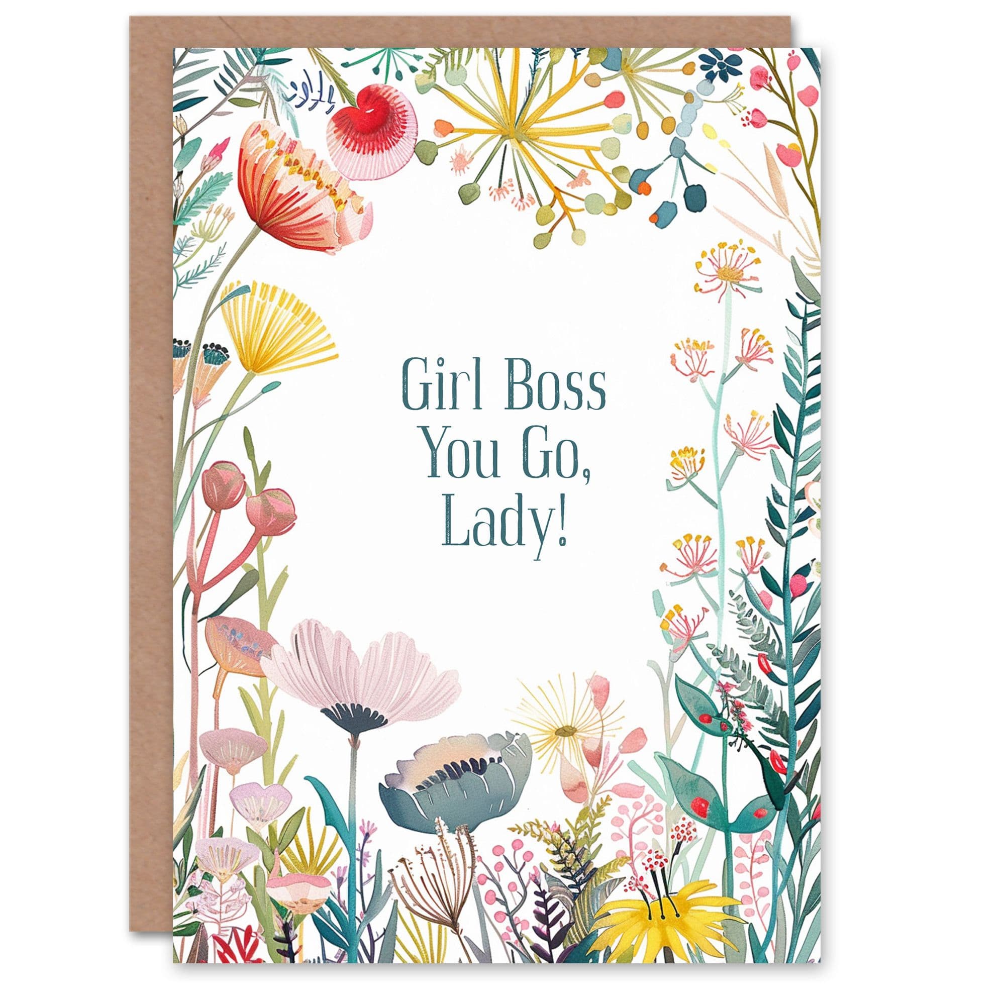 Greeting Card Girl Boss You Go Lady Fun Bright Floral Flowers Birthday