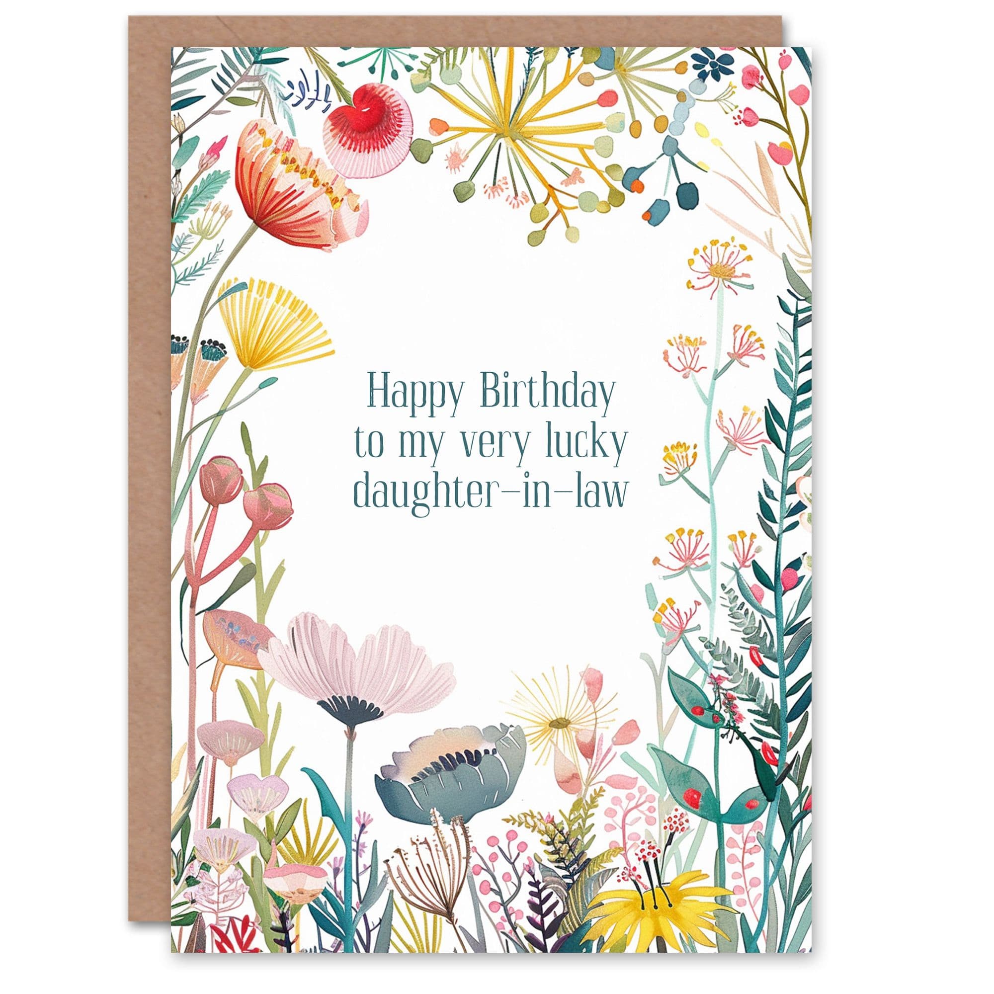 Greeting Card To My Lucky Daughter In Law Cheeky Floral Flowers