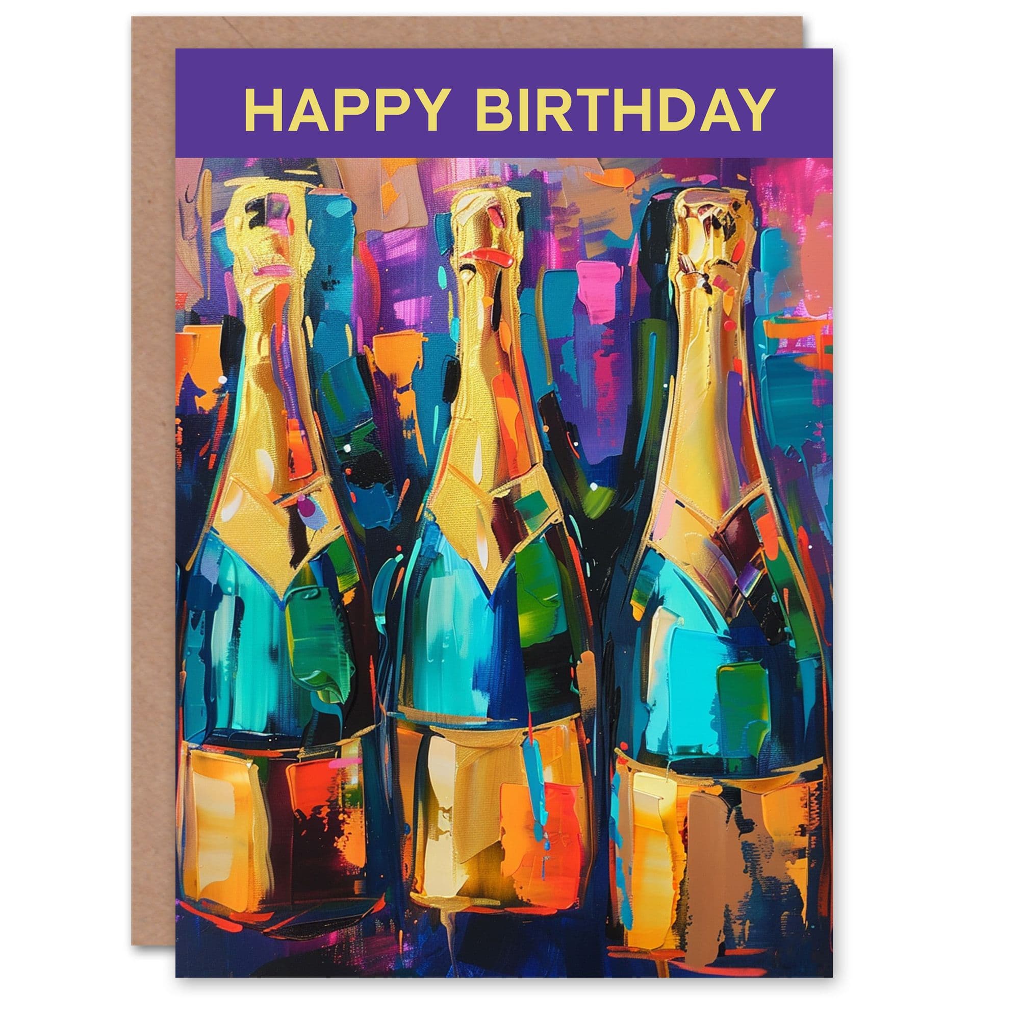 Artery8 Women's Champagne Bottles Celebration Drink Oil Painting Birthday Card