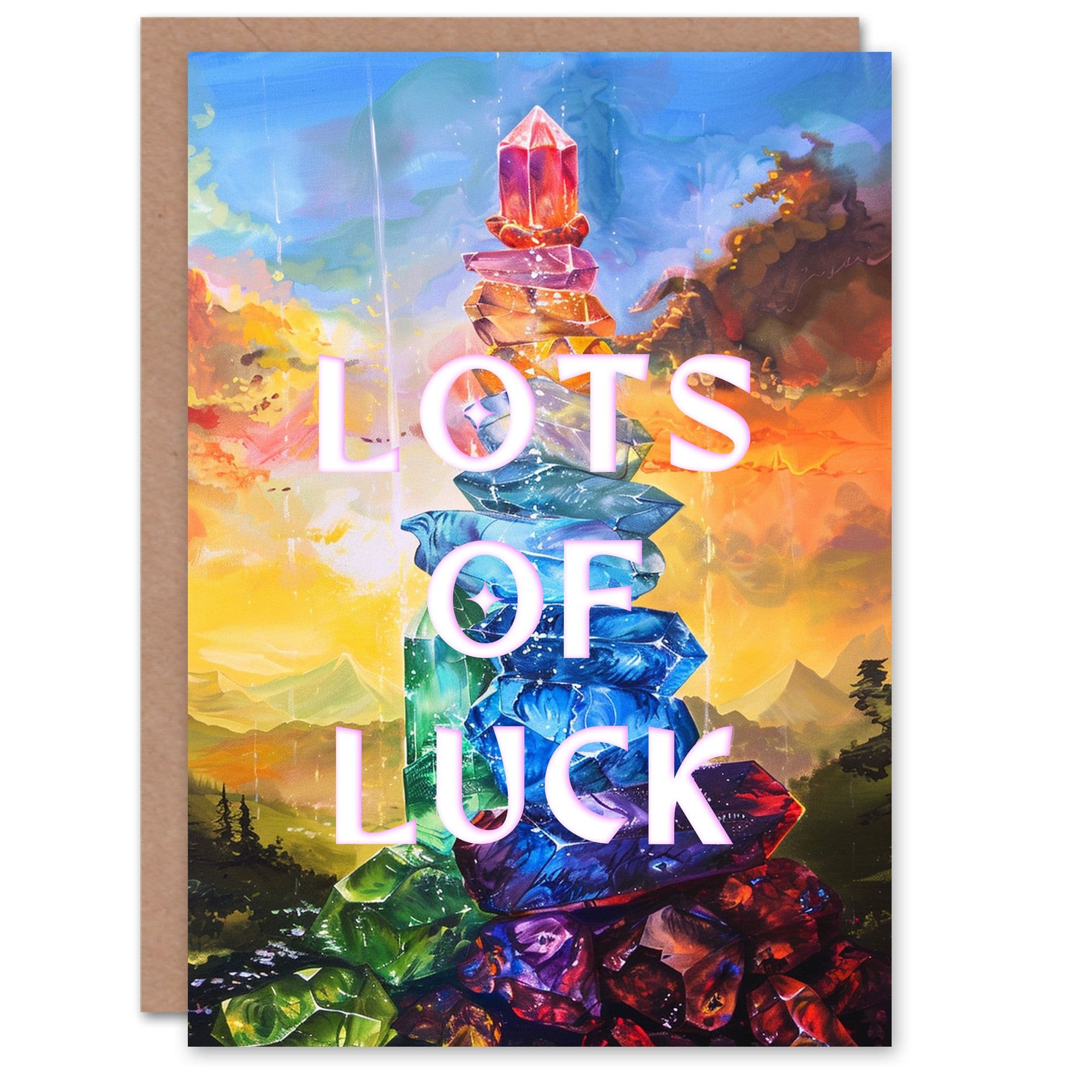 Artery8 Women's Seven Chakra Cystal Sunset Sky Mountain Landscape Good Luck Card