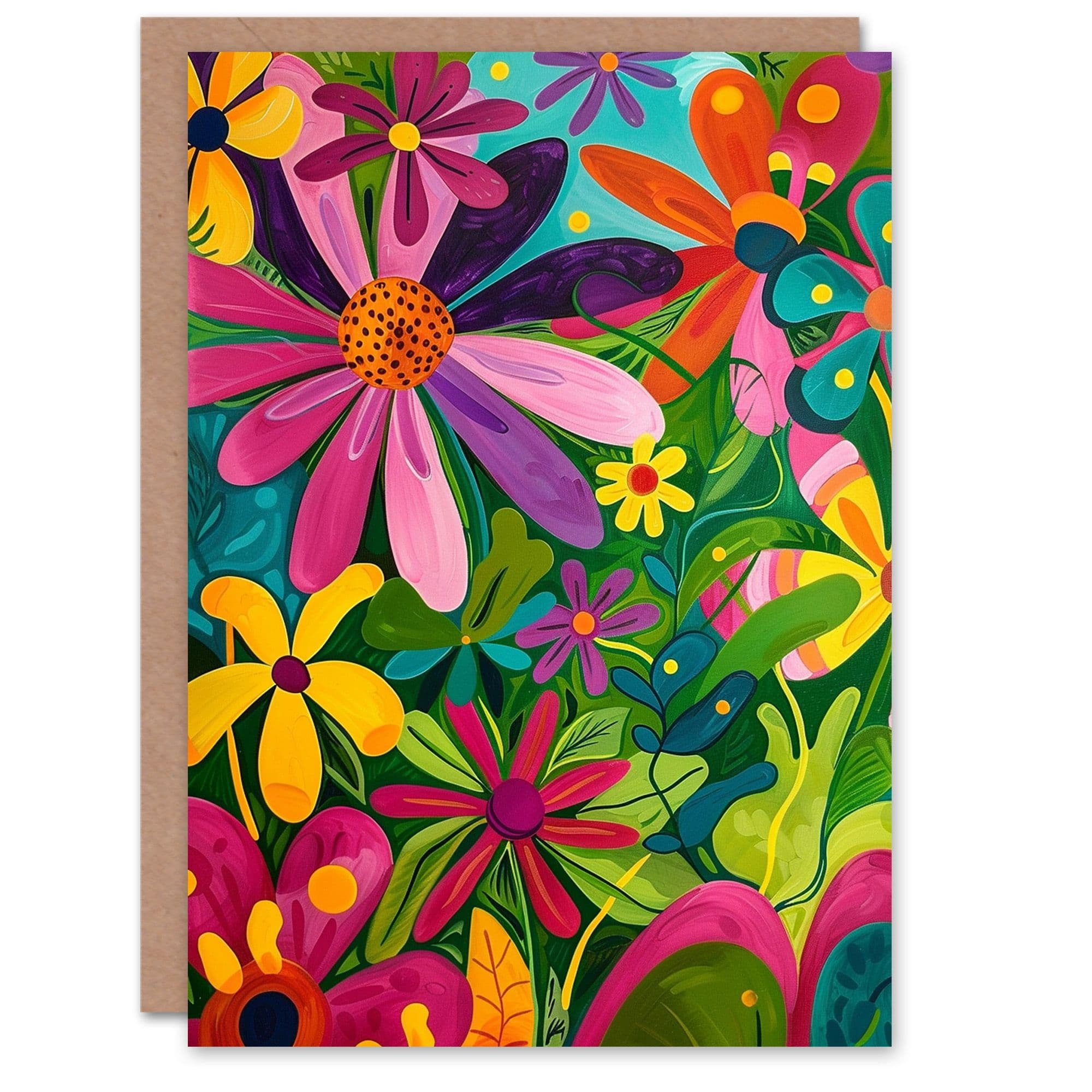 Artery8 Women's Colourful Daisies Floral Folk Art Flower Power Mother's Day Card