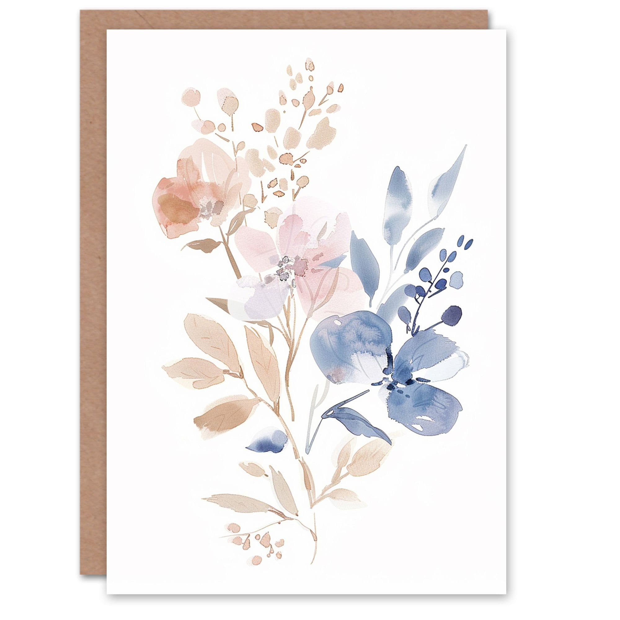 Elegant Pink Tan Wildflowers Watercolour Thank You Card