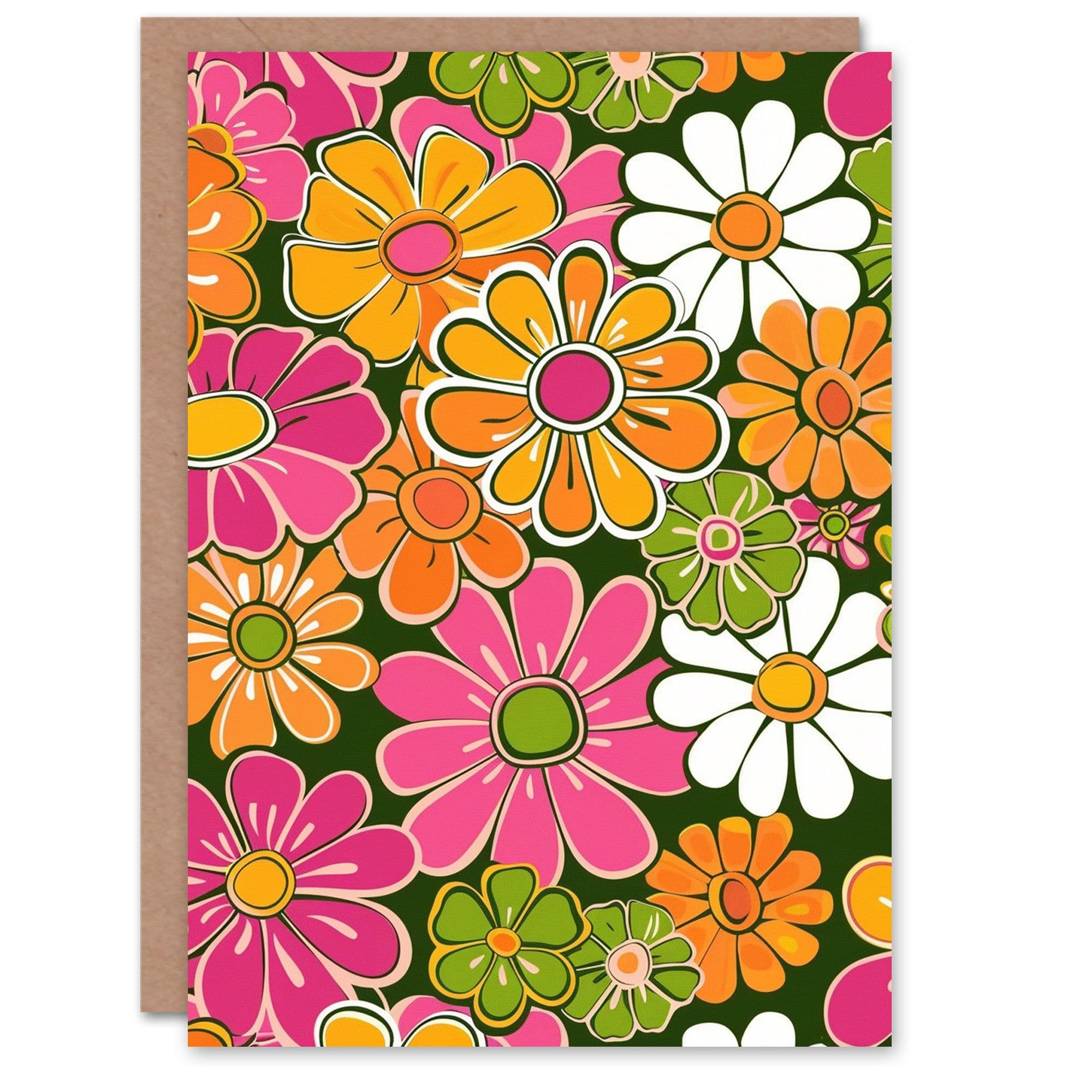 Artery8 Women's Flower Power Hippy Retro Daisies Floral Pattern Birthday Card