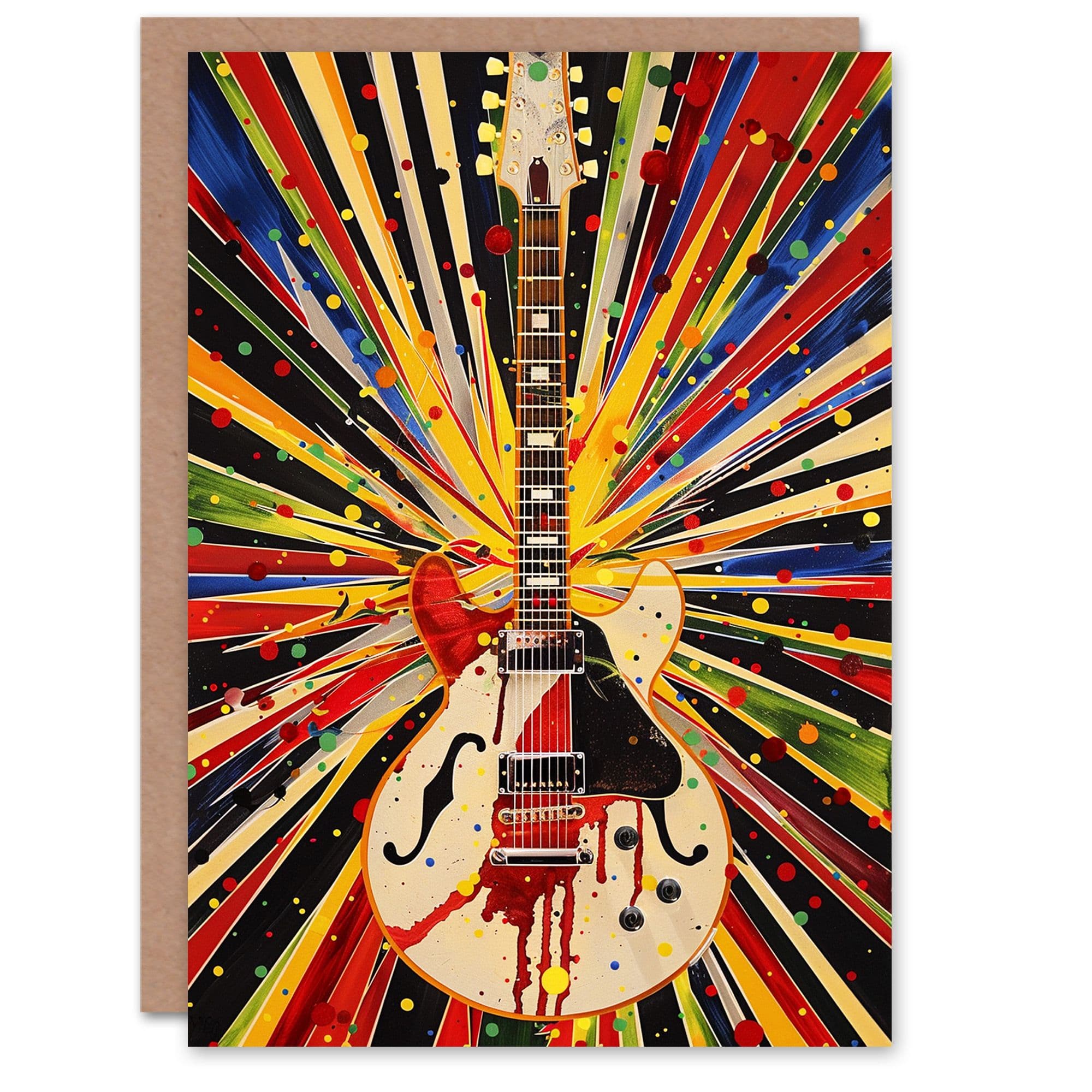Artery8 Women's Colourful Electric Guitar Funk Conceptual Art Birthday Card