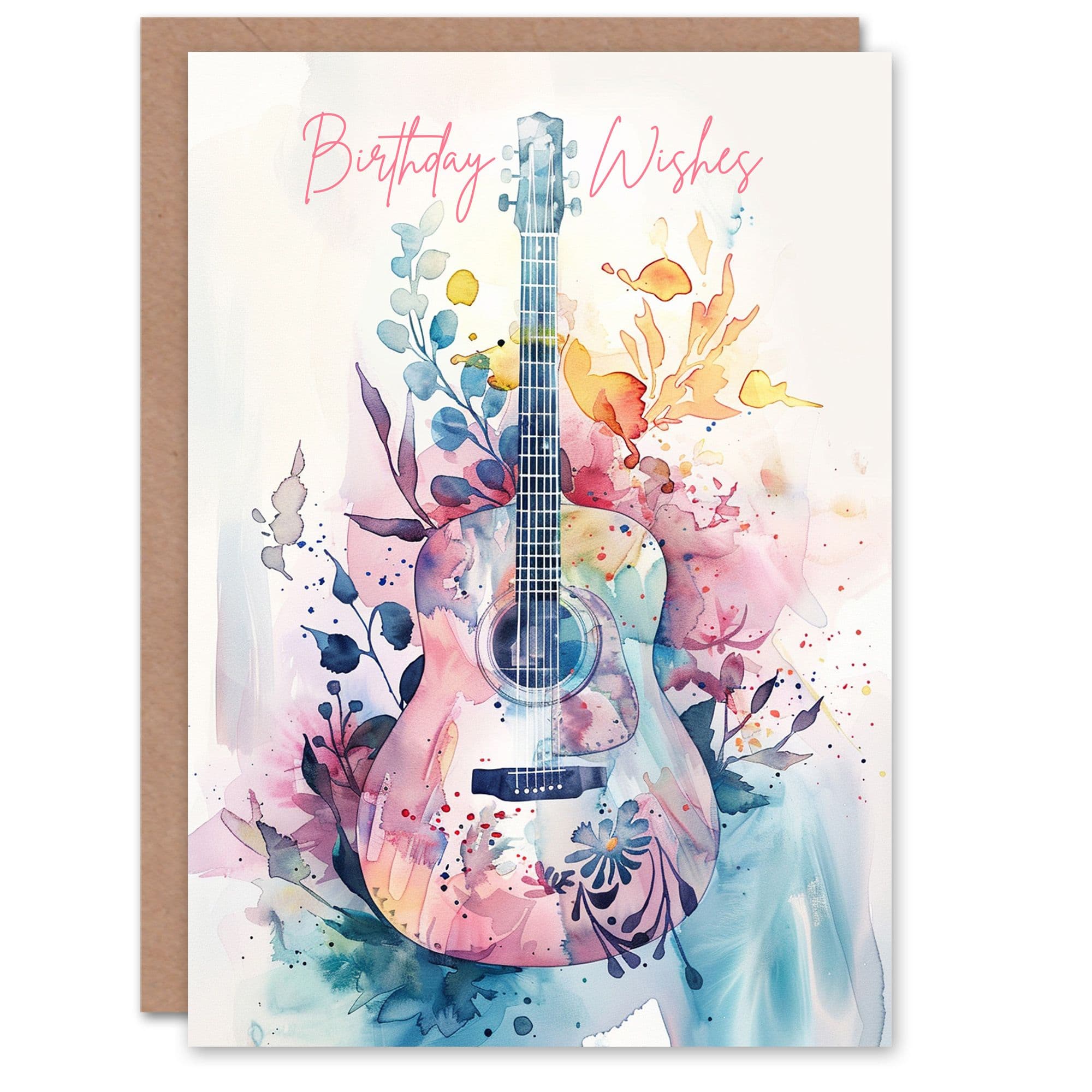 Artery8 Women's Indie Music Acoustic Guitar Floral Watercolour Birthday Card