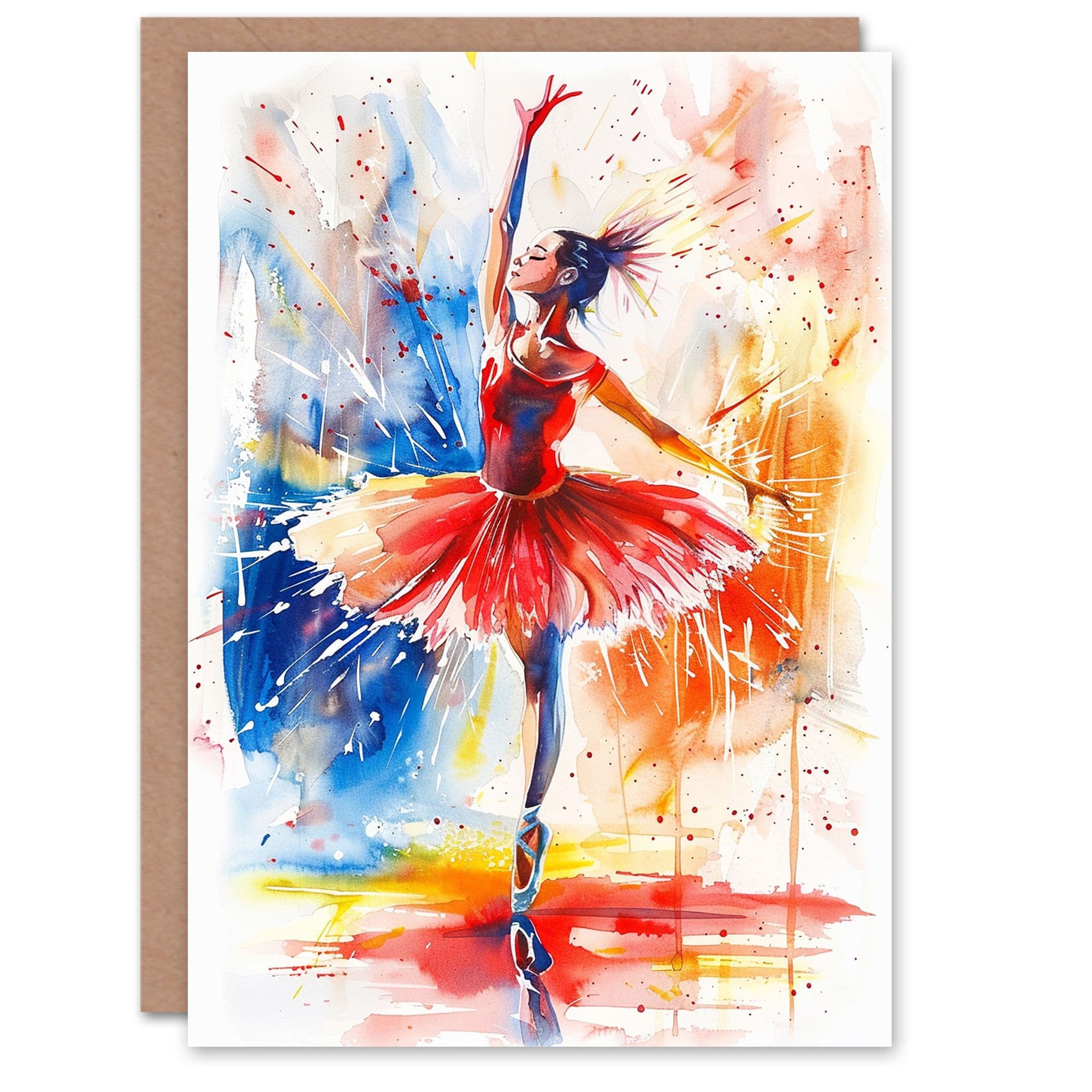 Artery8 Women's Ballet Dancer Ballerina Colourful Watercolour Birthday Card