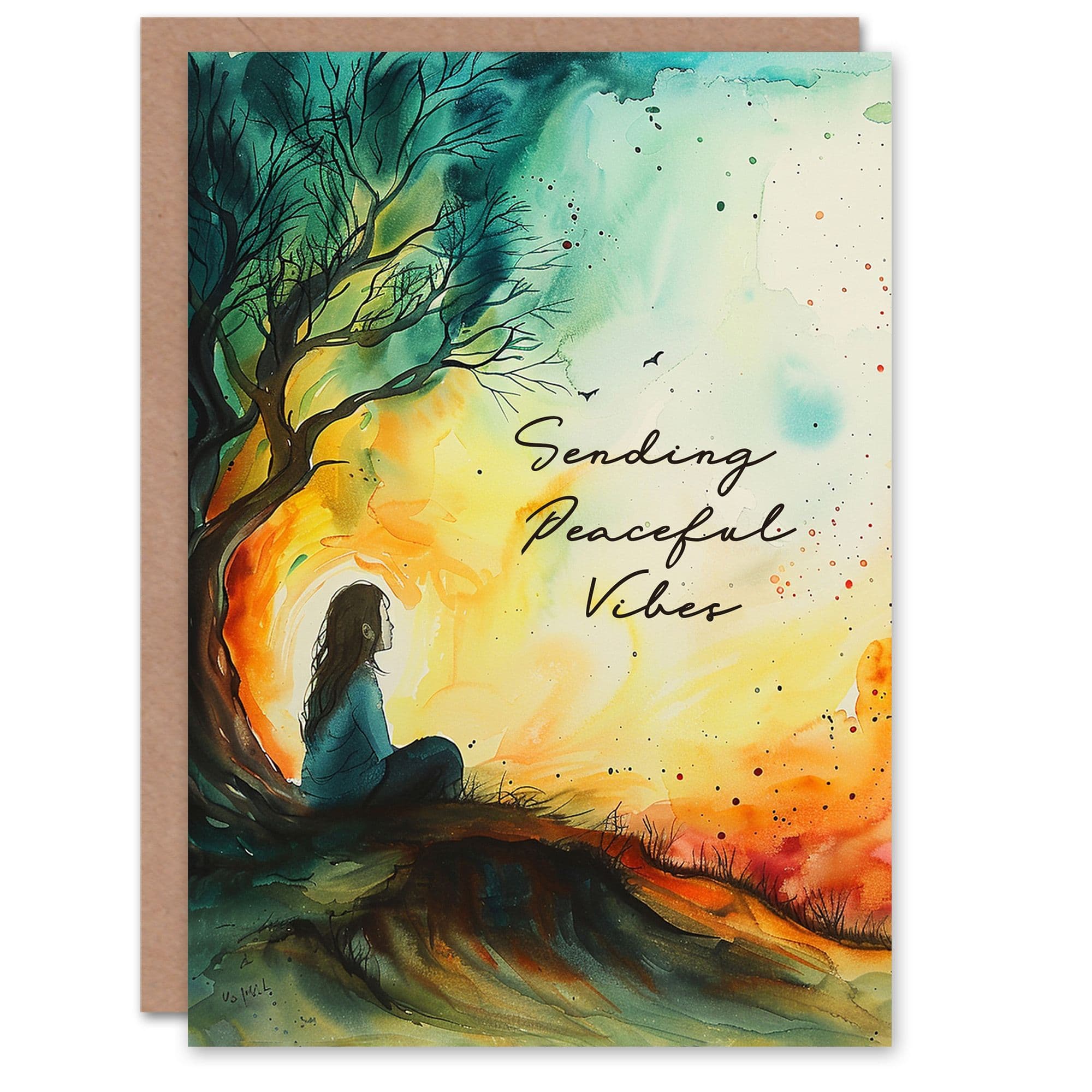 Sending Peaceful Vibes Mindfulness Under Tree Get Well Card