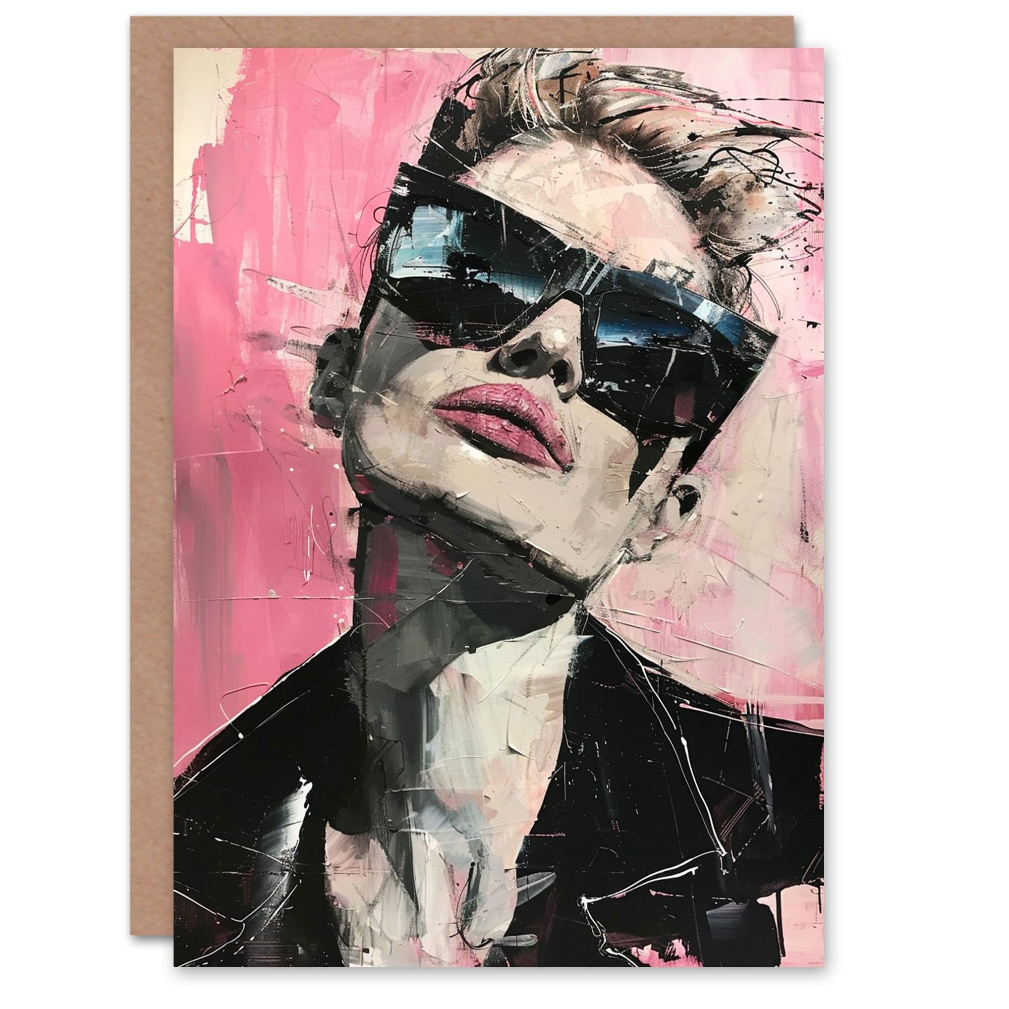 Artery8 Women's Edgy Mod Fashion Conceptual Art Painting Birthday Card in Pink