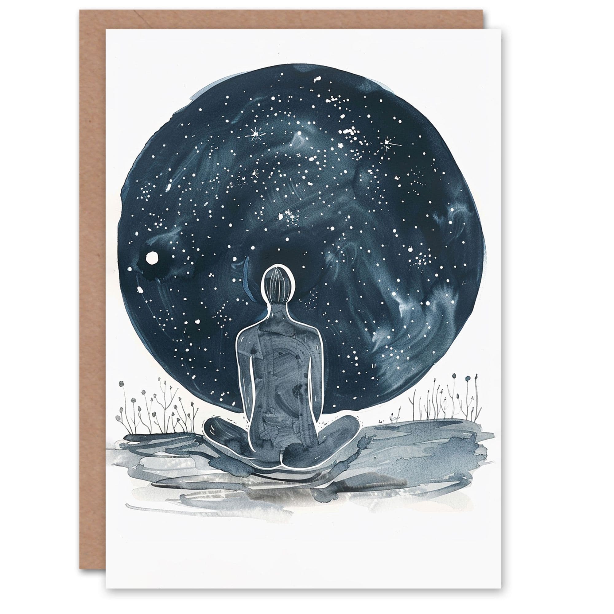 Celestial Mystical Figure Space Stars Watercolour Birthday Card