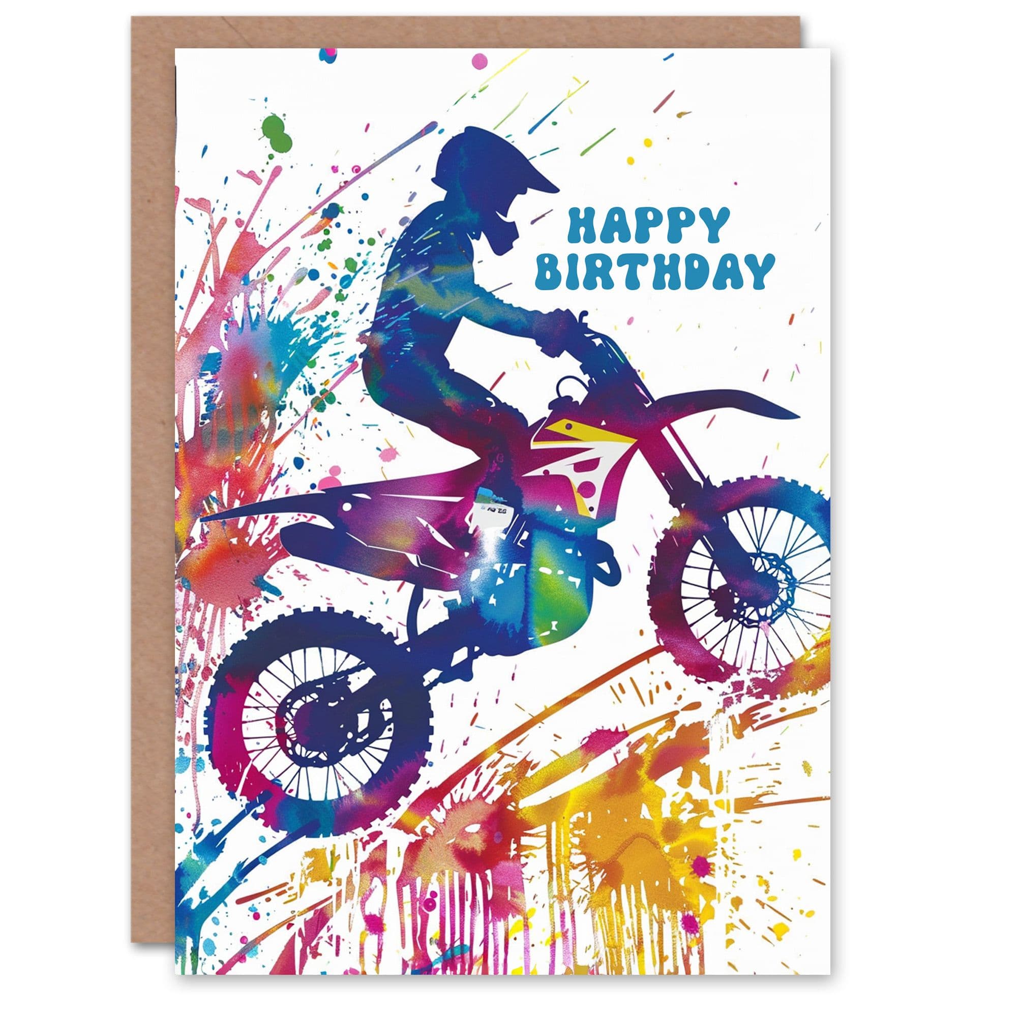 Artery8 Women's Rainbow Paint Splat Dirtbike Sport Motorcycle Birthday Card