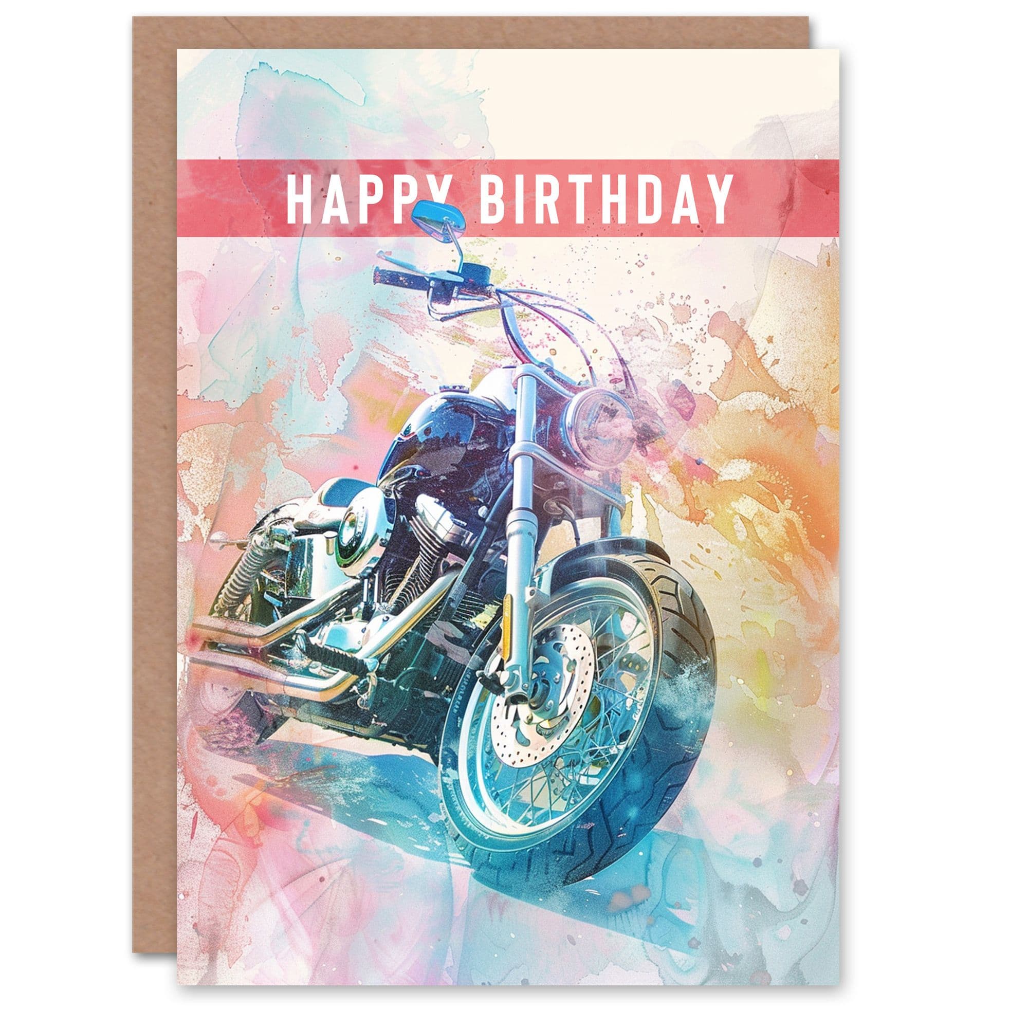 Artery8 Women's Motorcycle Modern Light Pastel Watercolour Birthday Card
