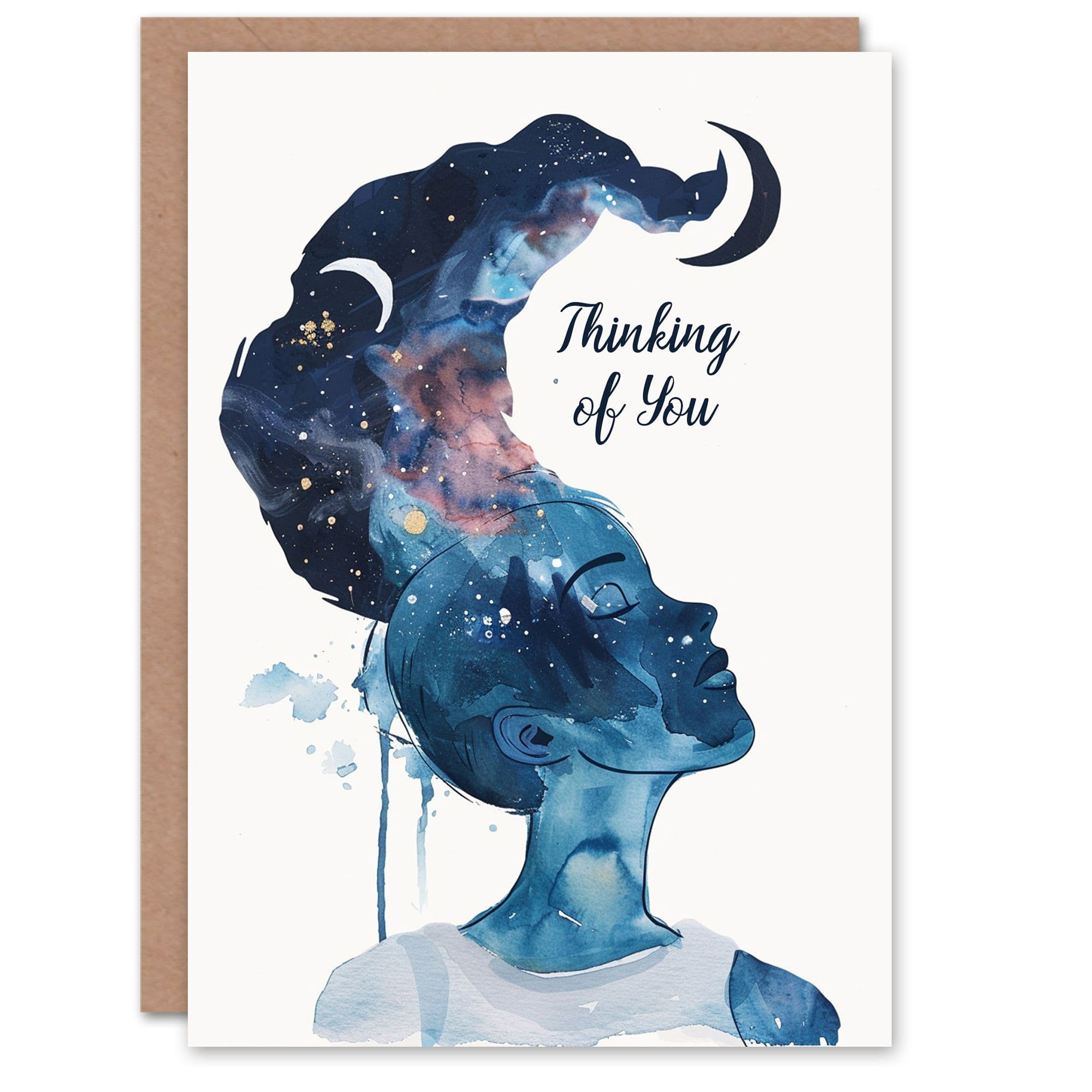 Artery8 Women's Thinking Of You Night Astral Dream Watercolour Miss You Card in Blue