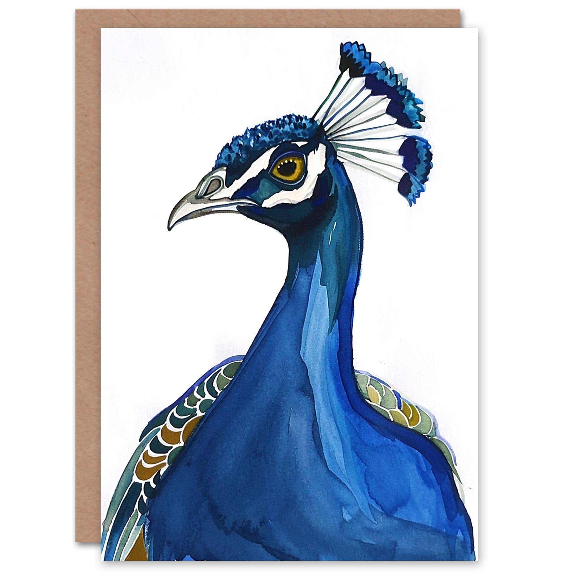 Artery8 Women's Peacock Peafowl Navy Blue Bird Head Watercolour Birthday Card