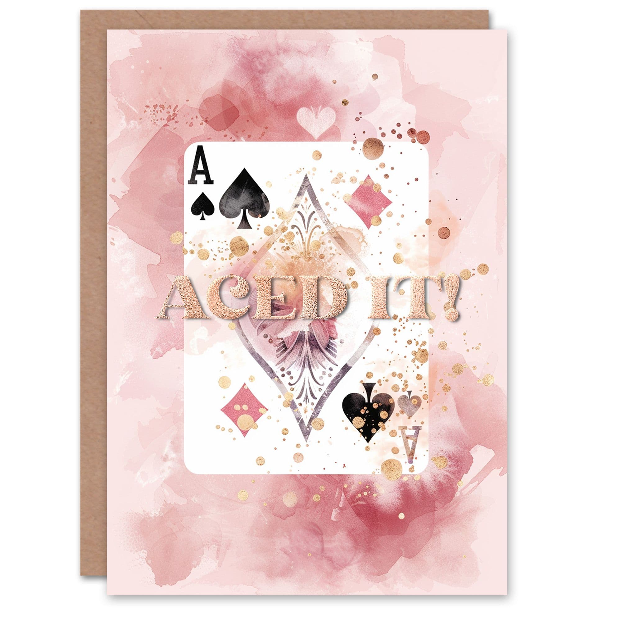 Aced It Ace Spades Card Gold Watercolour Congratulations Card