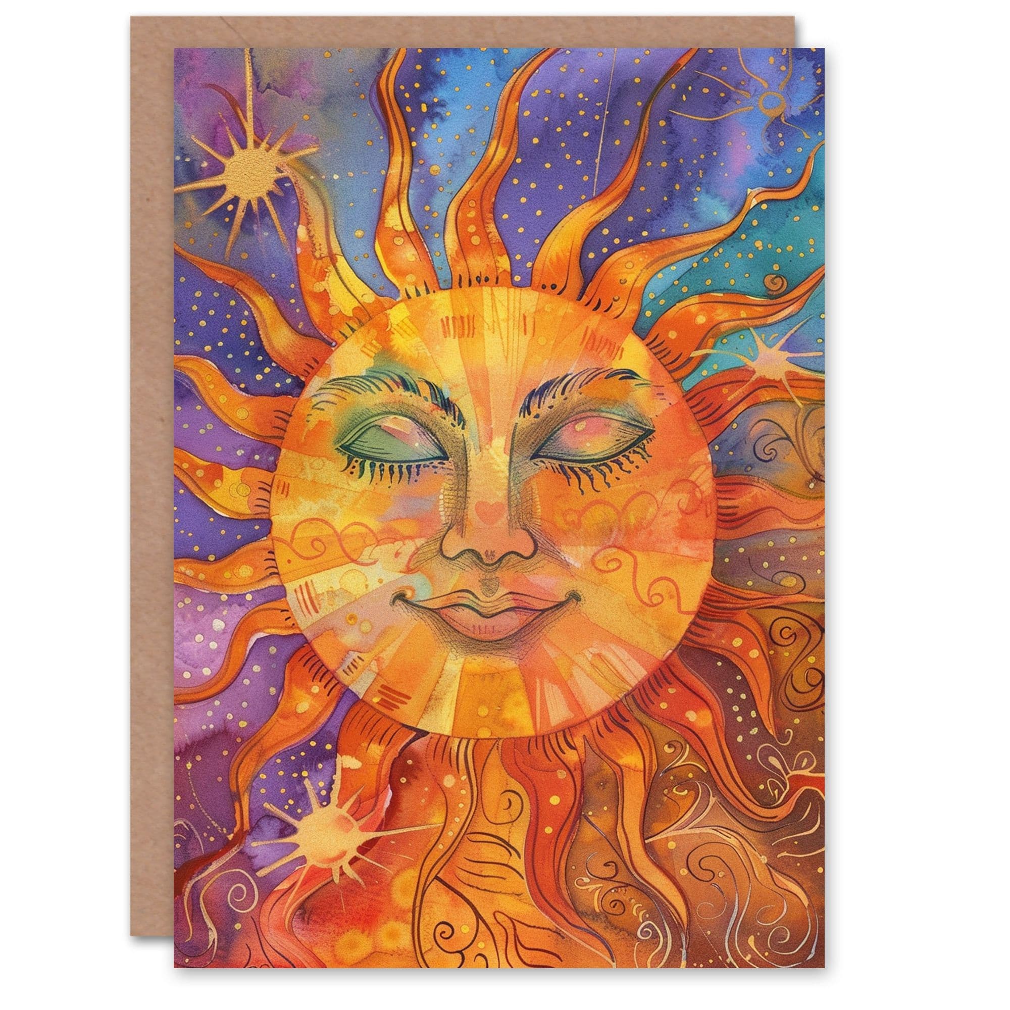Artery8 Women's The Sun Colourful Watercolour Tarot Card Design Good Luck Card in Orange