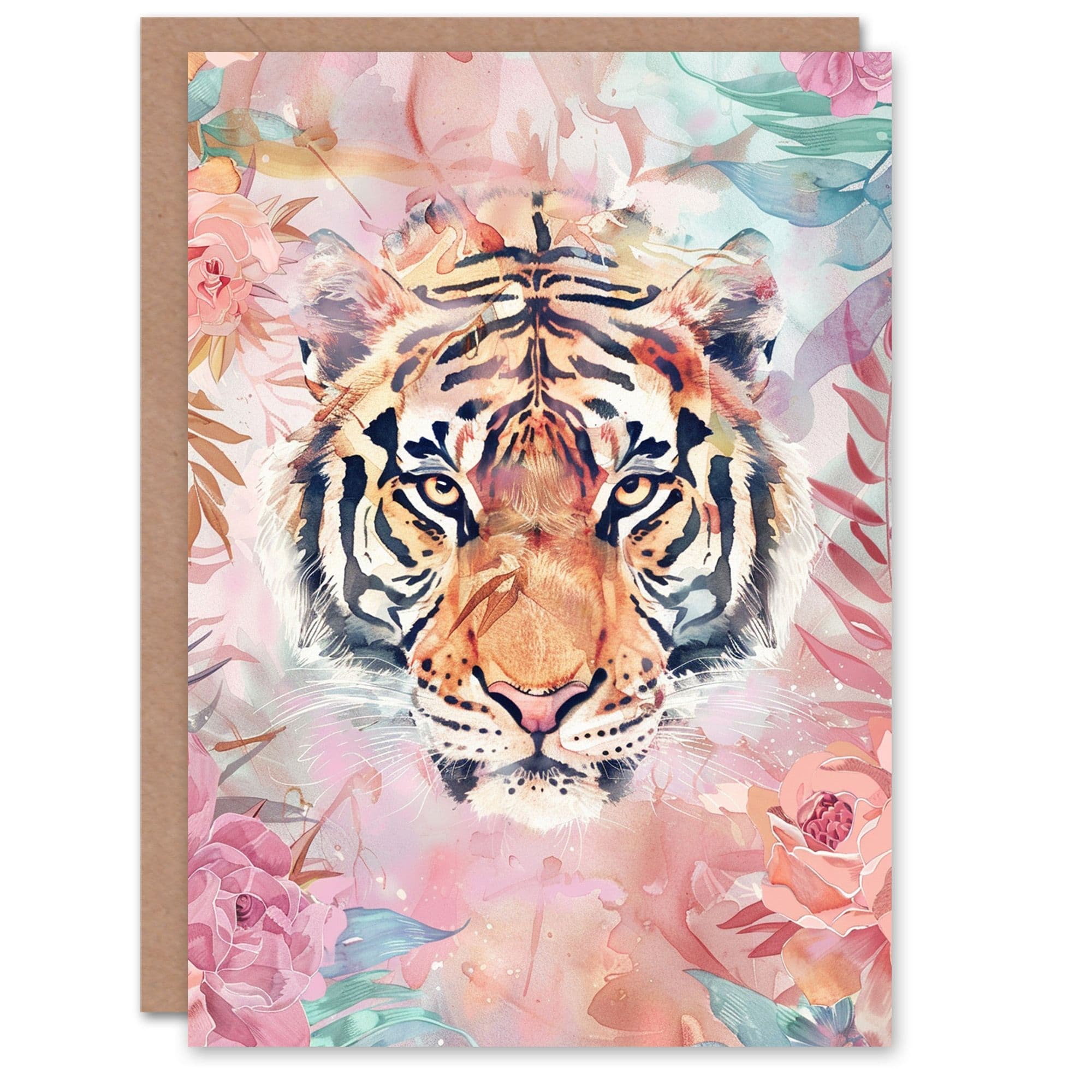 Bohemian Tiger Floral Jungle Portrait Watercolour Birthday Card