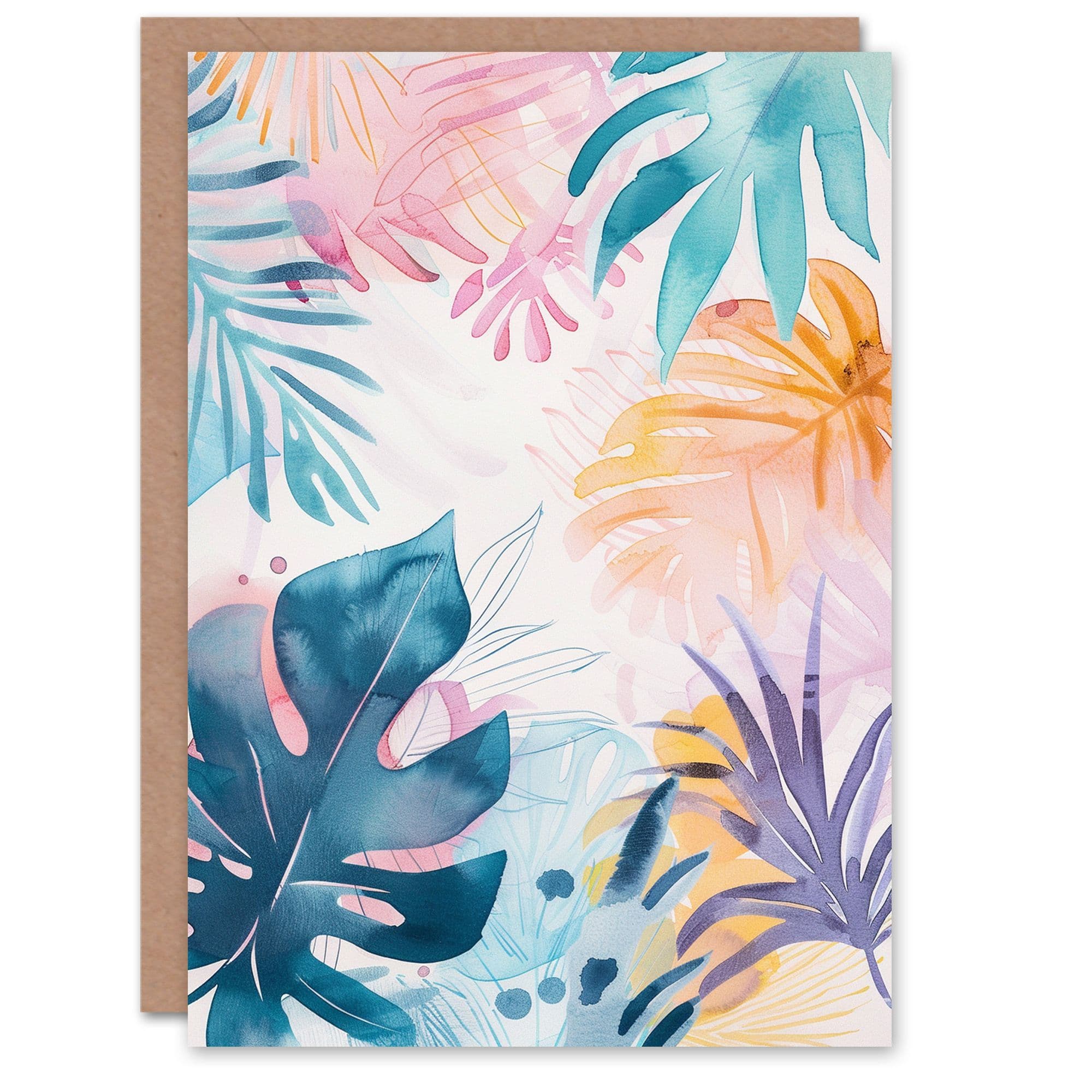 Artery8 Women's Tropical Plant Leaves Pastel Boho Watercolour Birthday Card